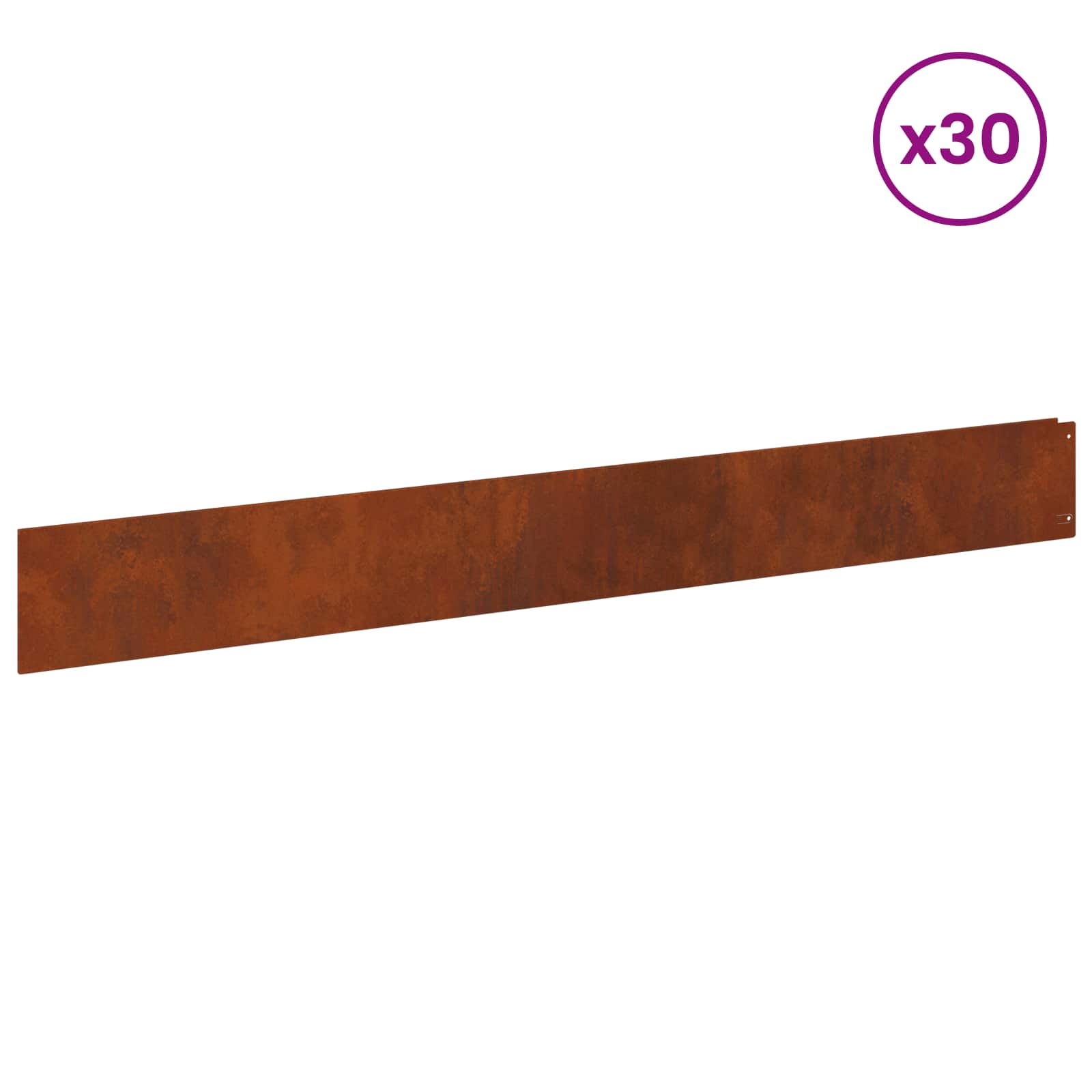 vidaXL Krawężnik do trawnika 30 pcs 100 x 12 cm Stal Rdzawy