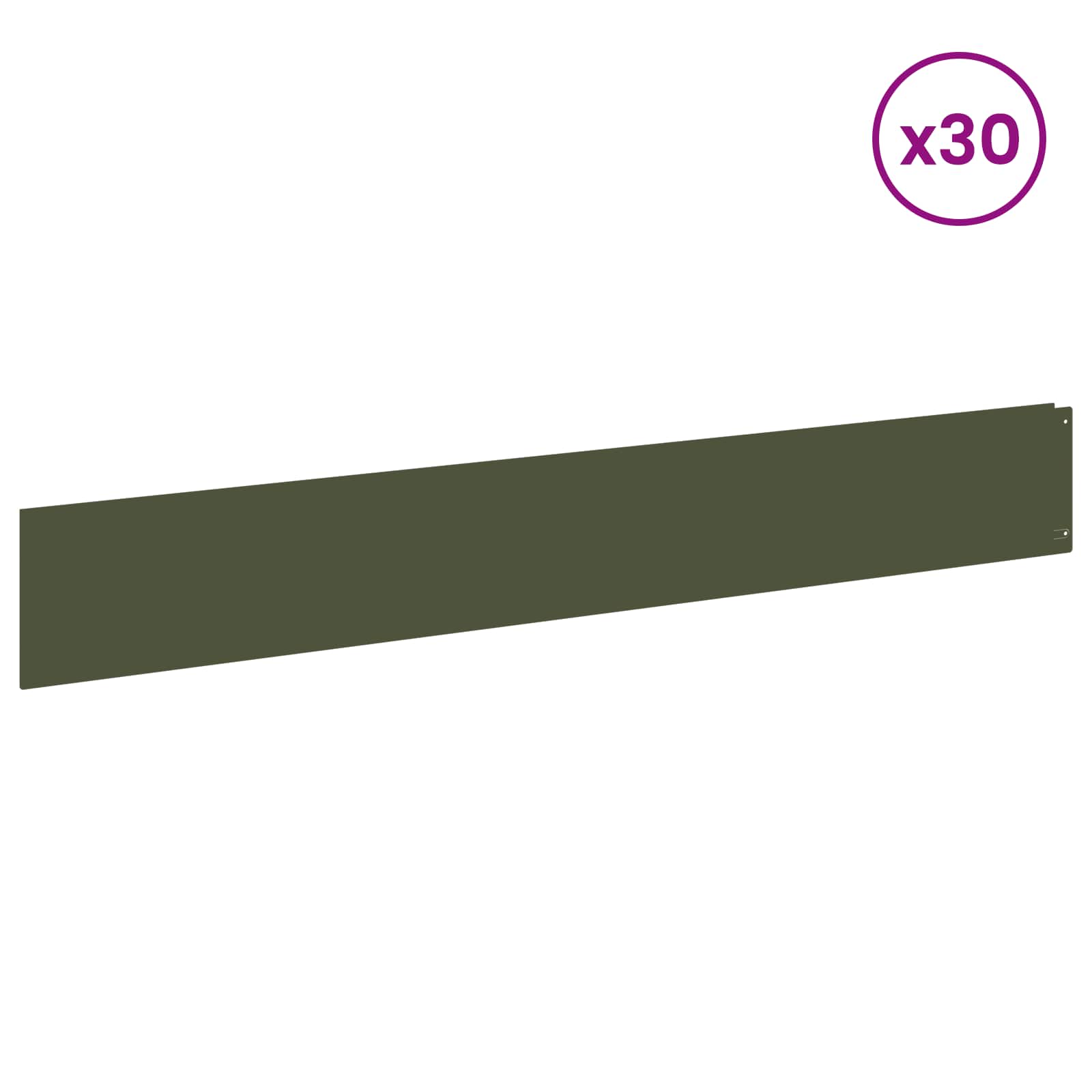 vidaXL Krawężnik do trawnika 30 pcs 100 x 15 cm Stal Oliwkowy zielony