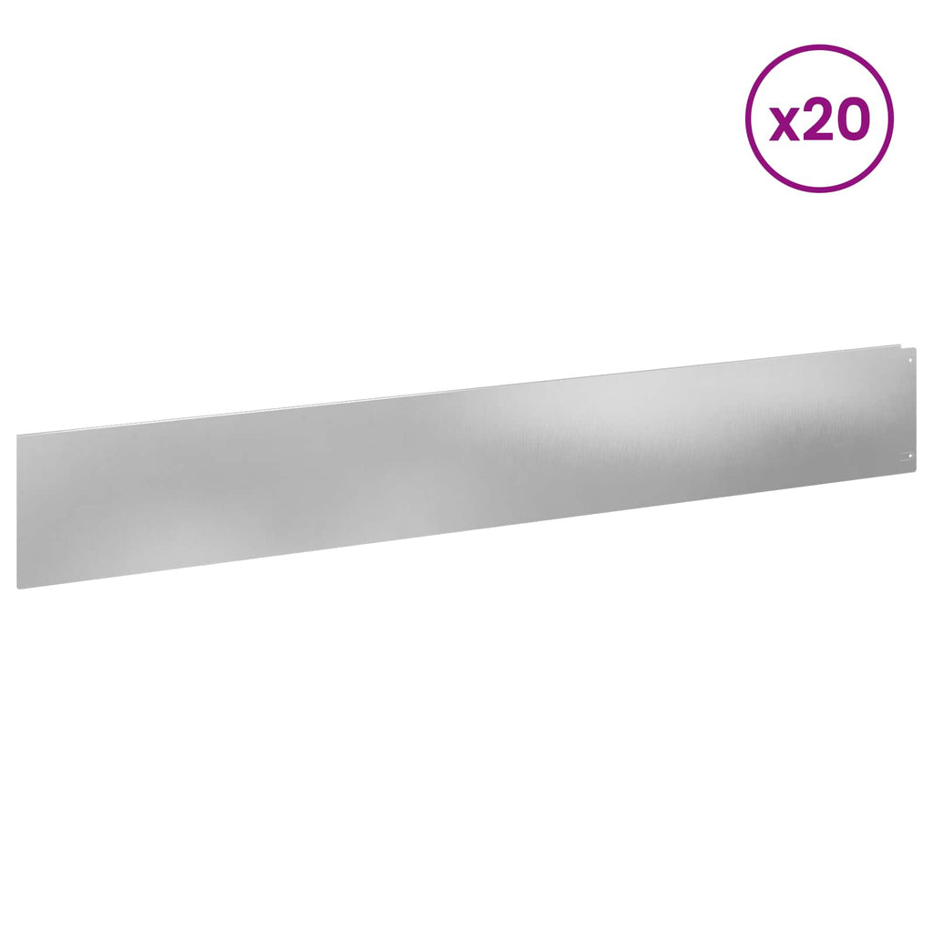 vidaXL Krawężnik do trawnika 20 pcs 100 x 15 cm Stal srebrny