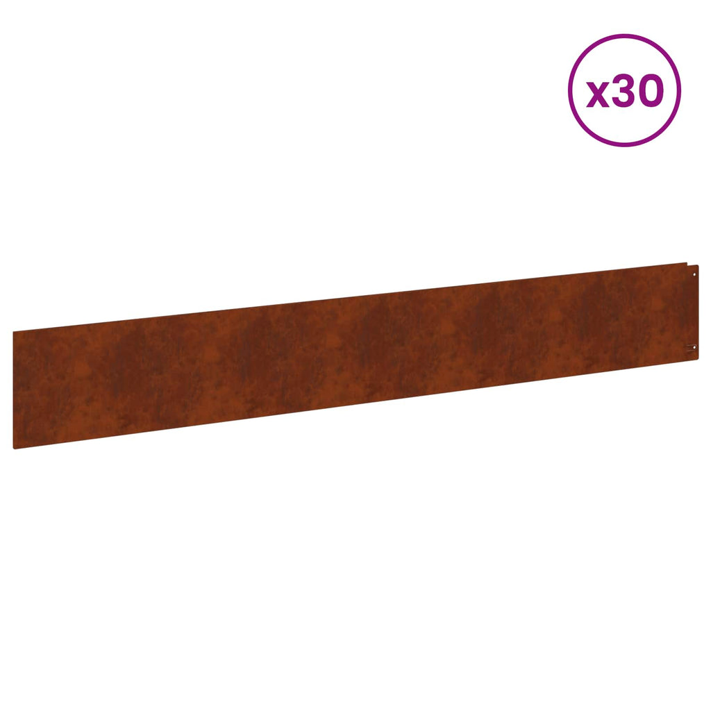 vidaXL Krawężnik do trawnika 30 pcs 100 x 15 cm Stal Rdzawy
