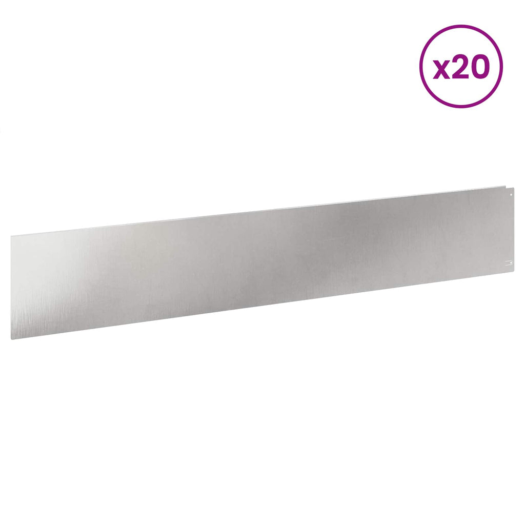 vidaXL Krawężnik do trawnika 20 pcs 100 x 18 cm Stal srebrny