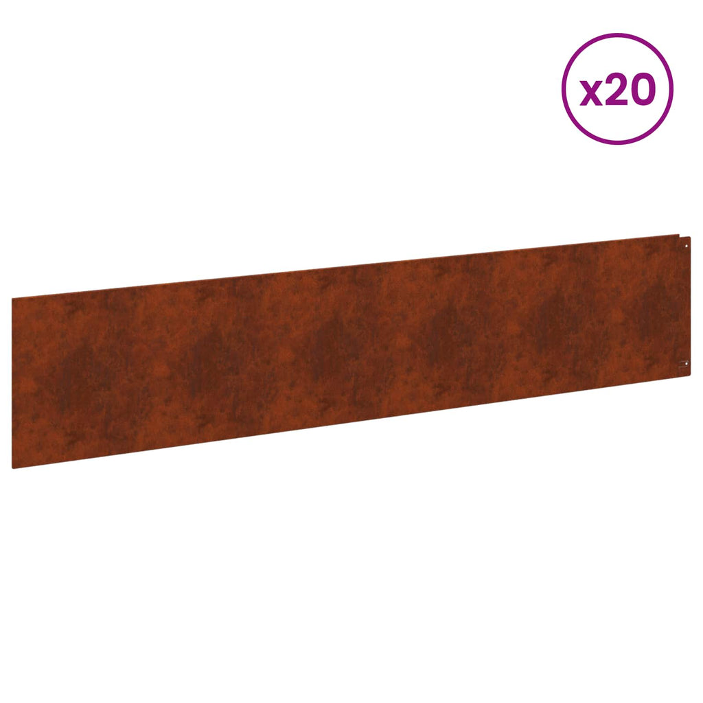 vidaXL Krawężnik do trawnika 20 pcs 100 x 22 cm Stal Rdzawy