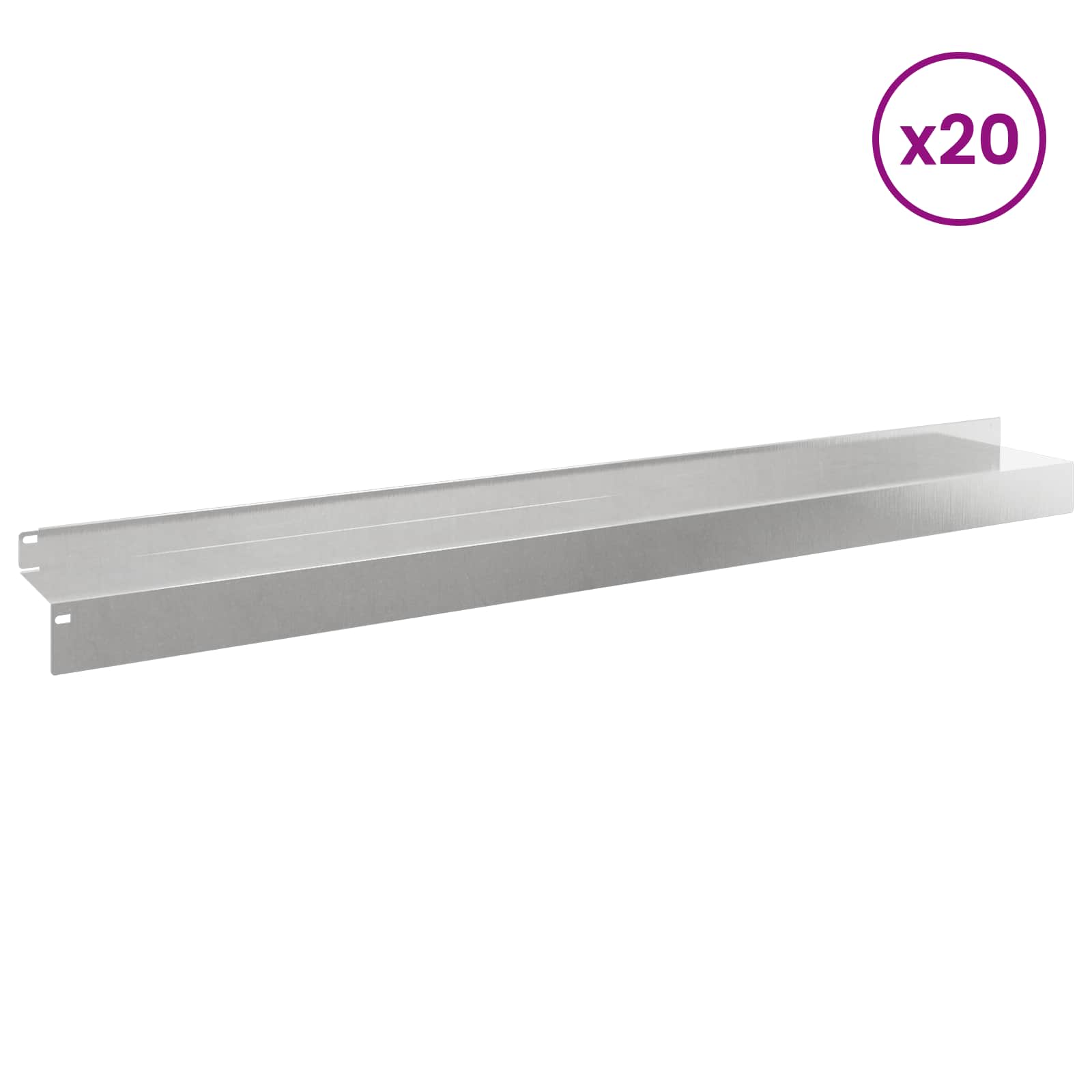 vidaXL Krawężnik do trawnika 20 pcs 100 x 10 x 8 cm Stal srebrny