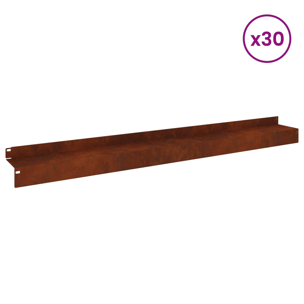 vidaXL Krawężnik do trawnika 30 pcs 100 x 10 x 8 cm Stal Rdzawy