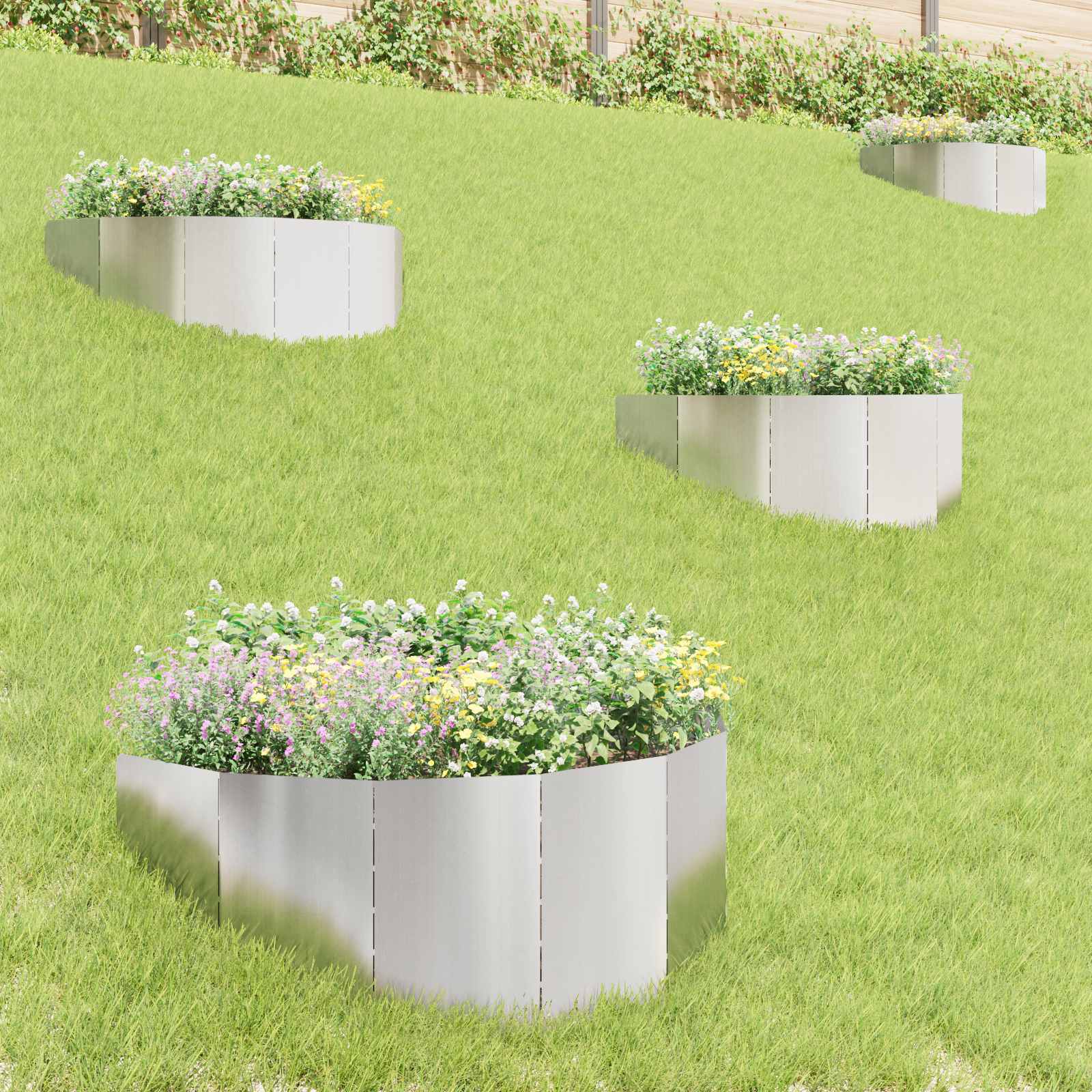 vidaXL Krawężnik do trawnika 4 szt. 100 x 45 cm Stal srebrny