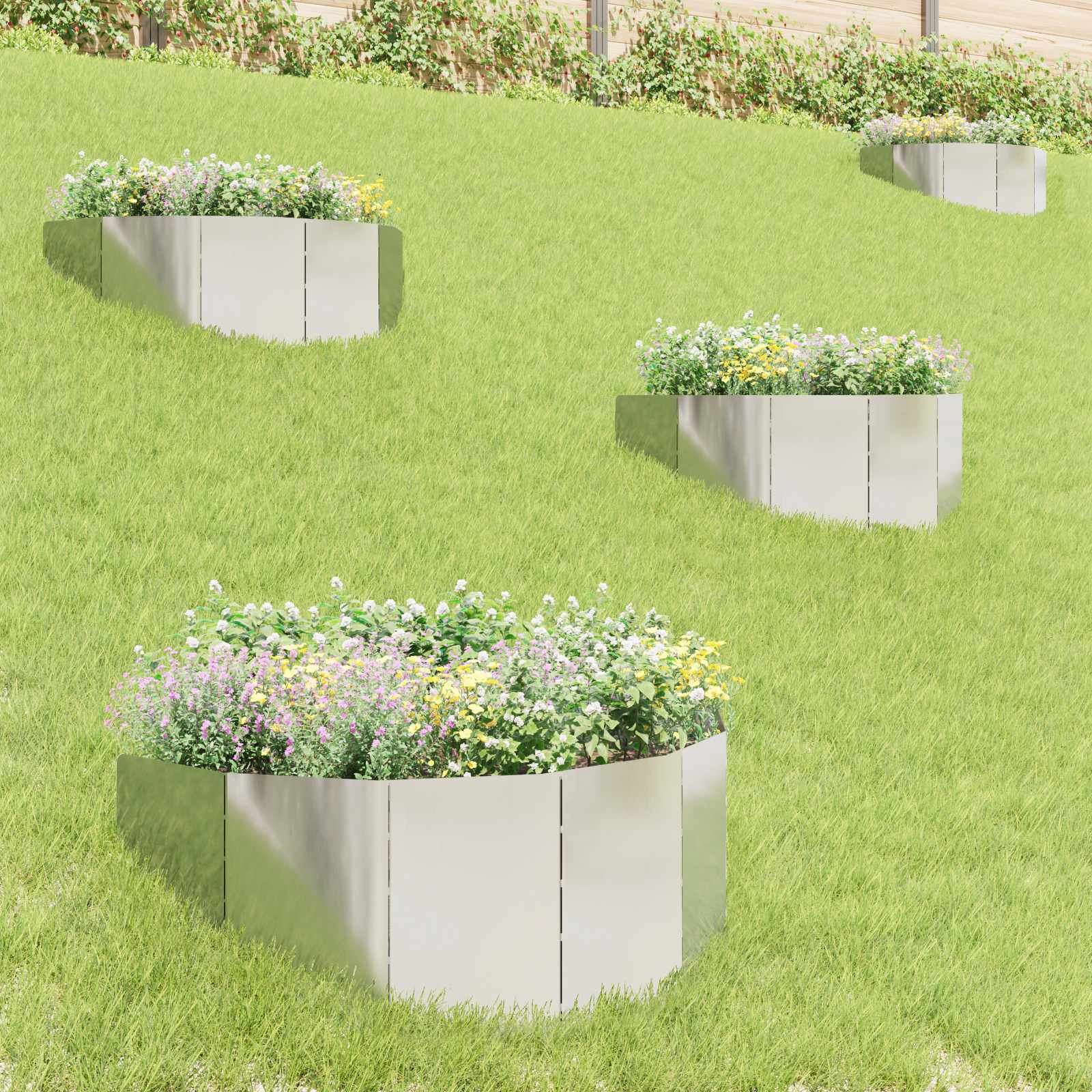 vidaXL Krawężnik do trawnika 4 pcs 100 x 45 cm Stal srebrny