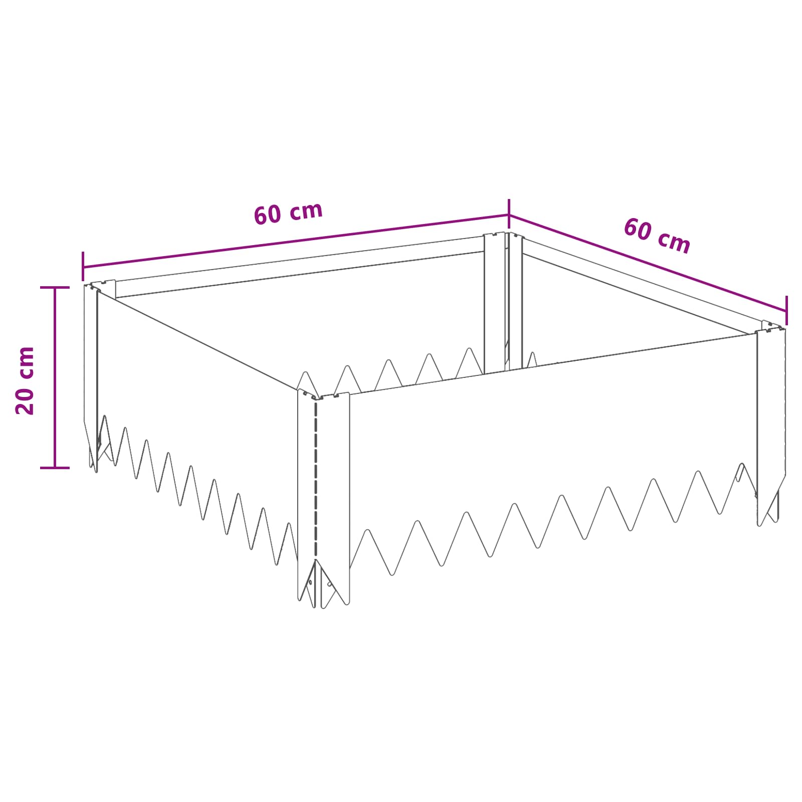 vidaXL Krawężnik do trawnika 60 x 60 x 20 cm Stal srebrny