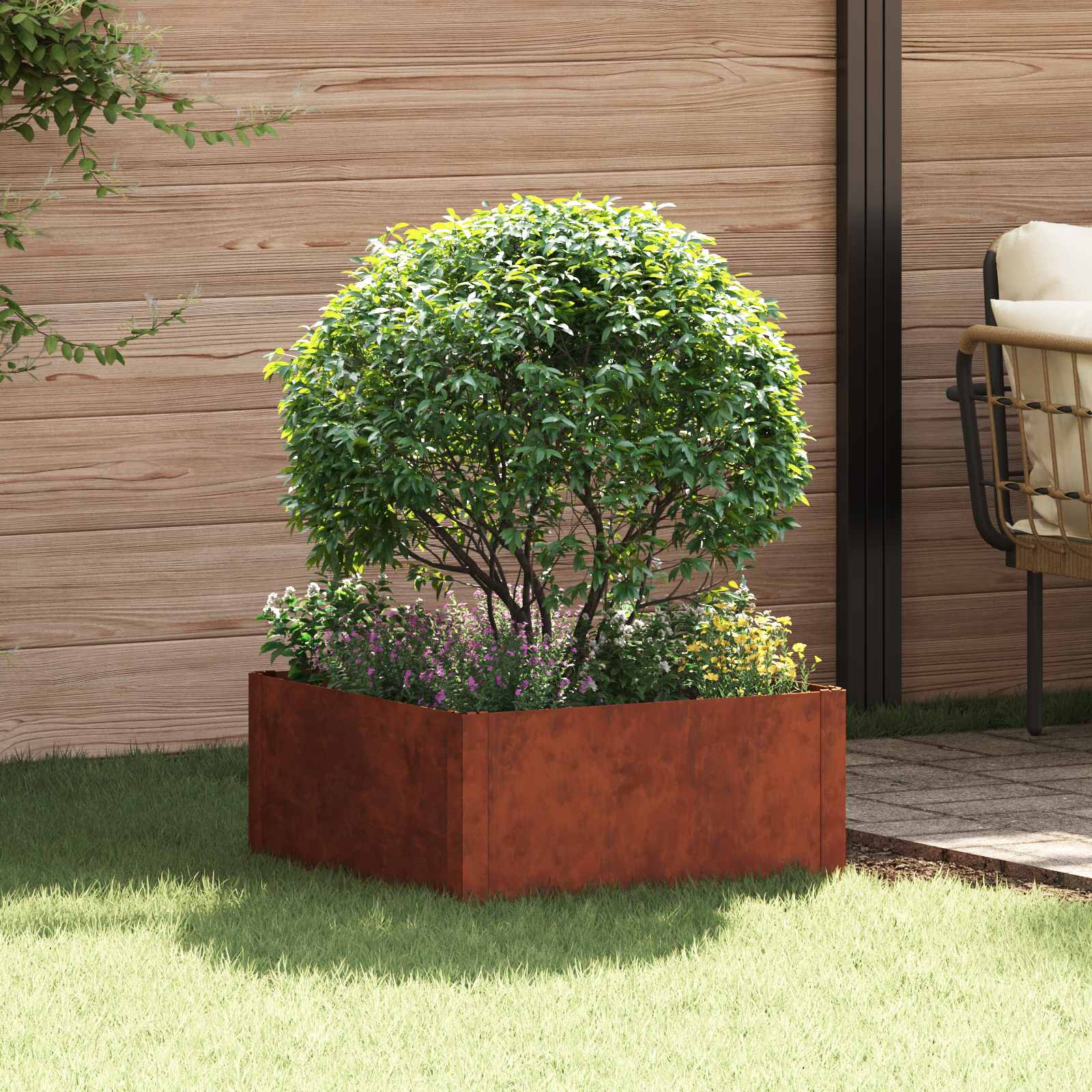 vidaXL Krawężnik do trawnika 60 x 60 x 35 cm Stal Rdzawy