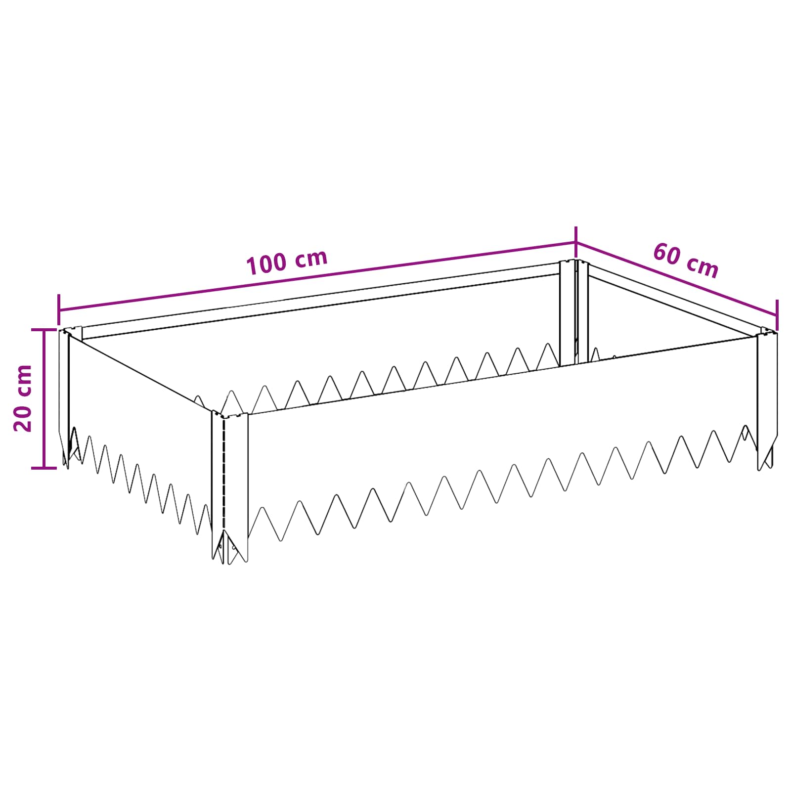 vidaXL Krawężnik do trawnika 100 x 60 x 20 cm Stal srebrny