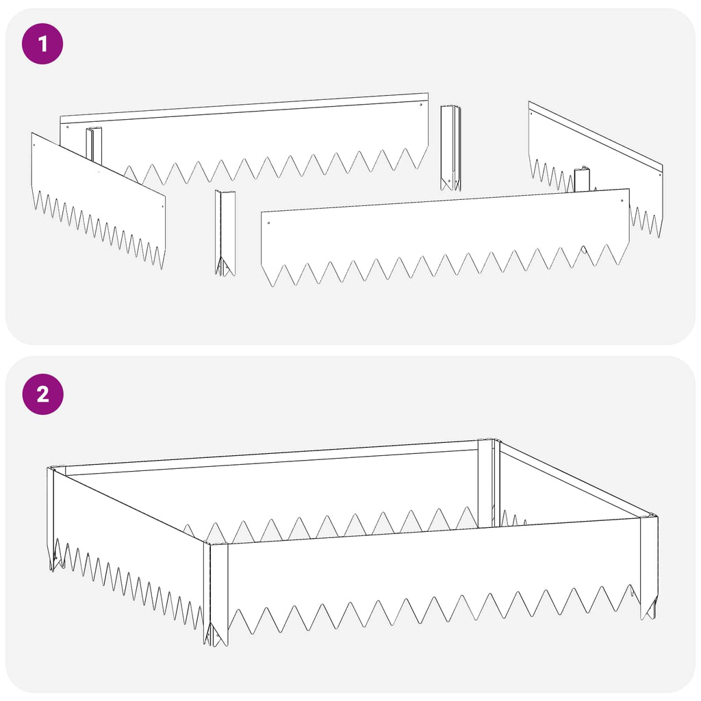 vidaXL Krawężnik do trawnika 4 szt. 100 x 100 x 20 cm Stal srebrny