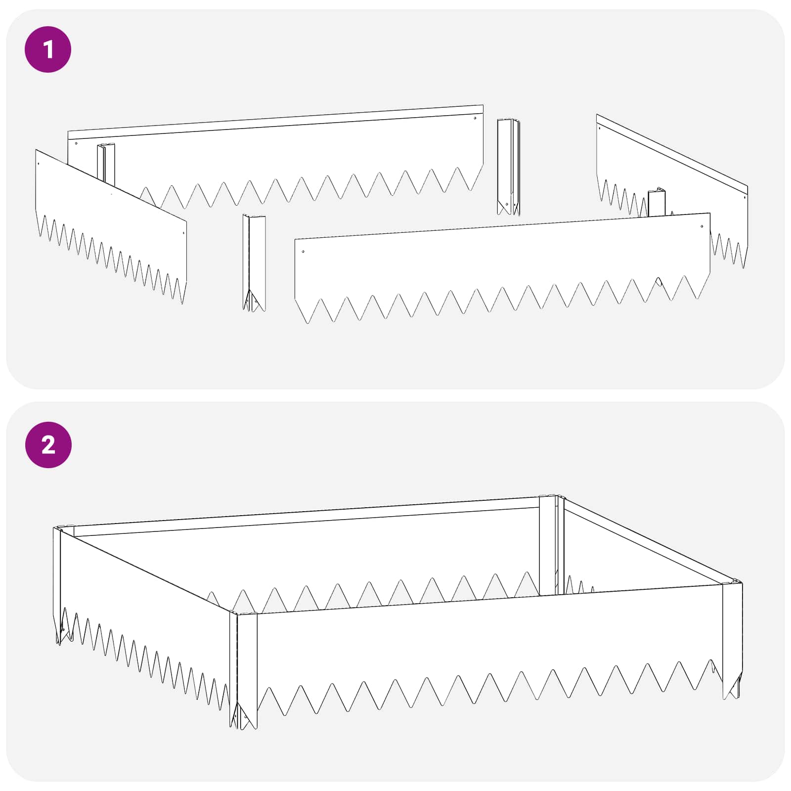 vidaXL Krawężnik do trawnika 4 szt. 100 x 100 x 20 cm Stal srebrny