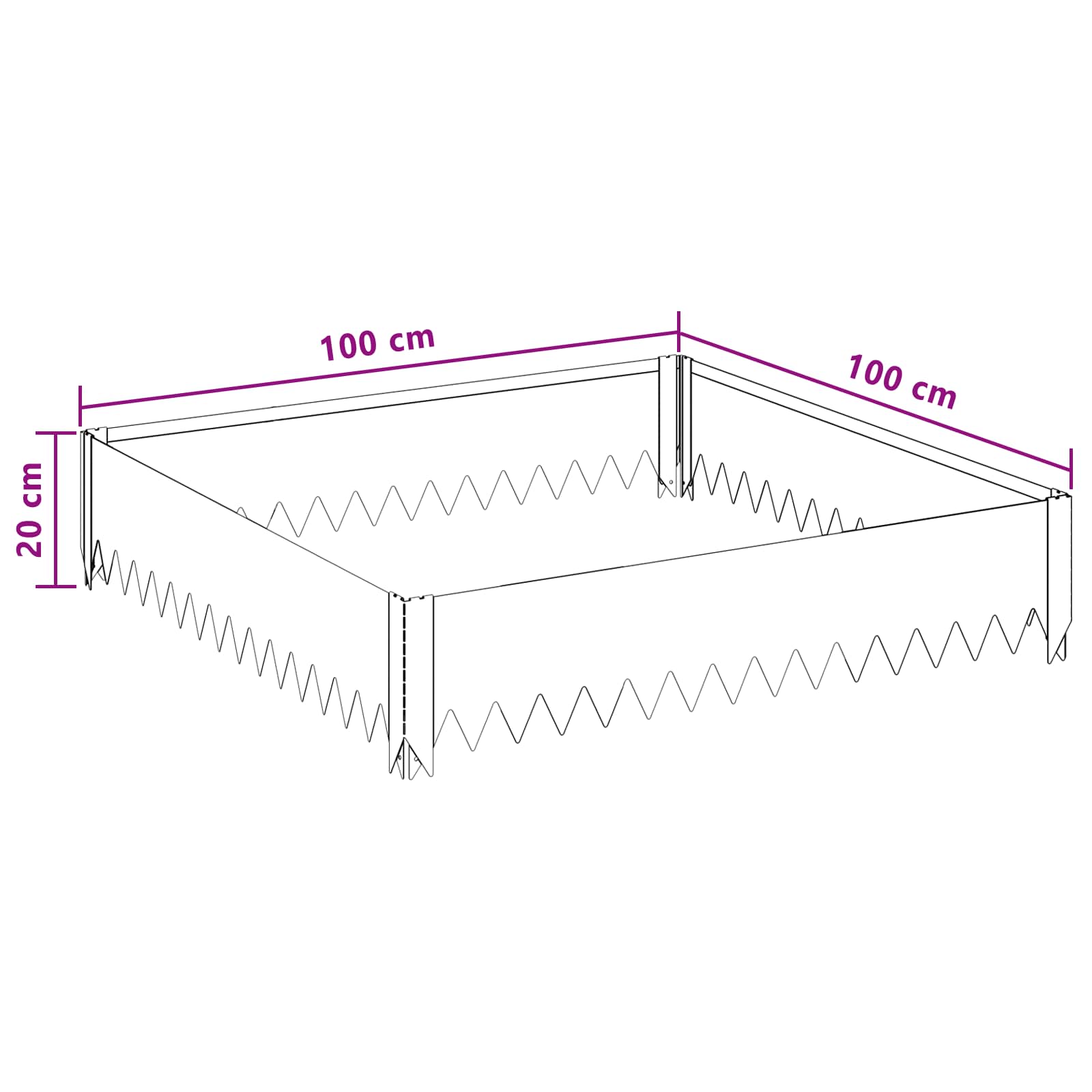 vidaXL Krawężnik do trawnika 4 szt. 100 x 100 x 20 cm Stal srebrny