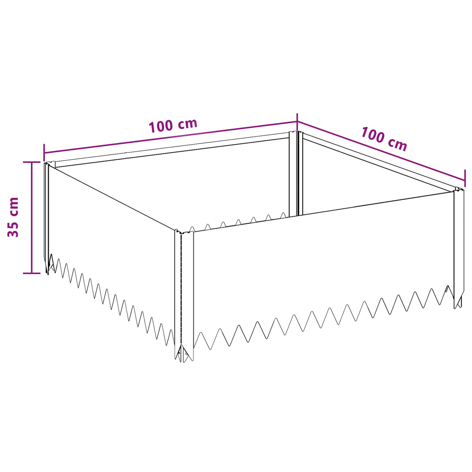 vidaXL Krawężnik do trawnika 100 x 100 x 35 cm Stal srebrny