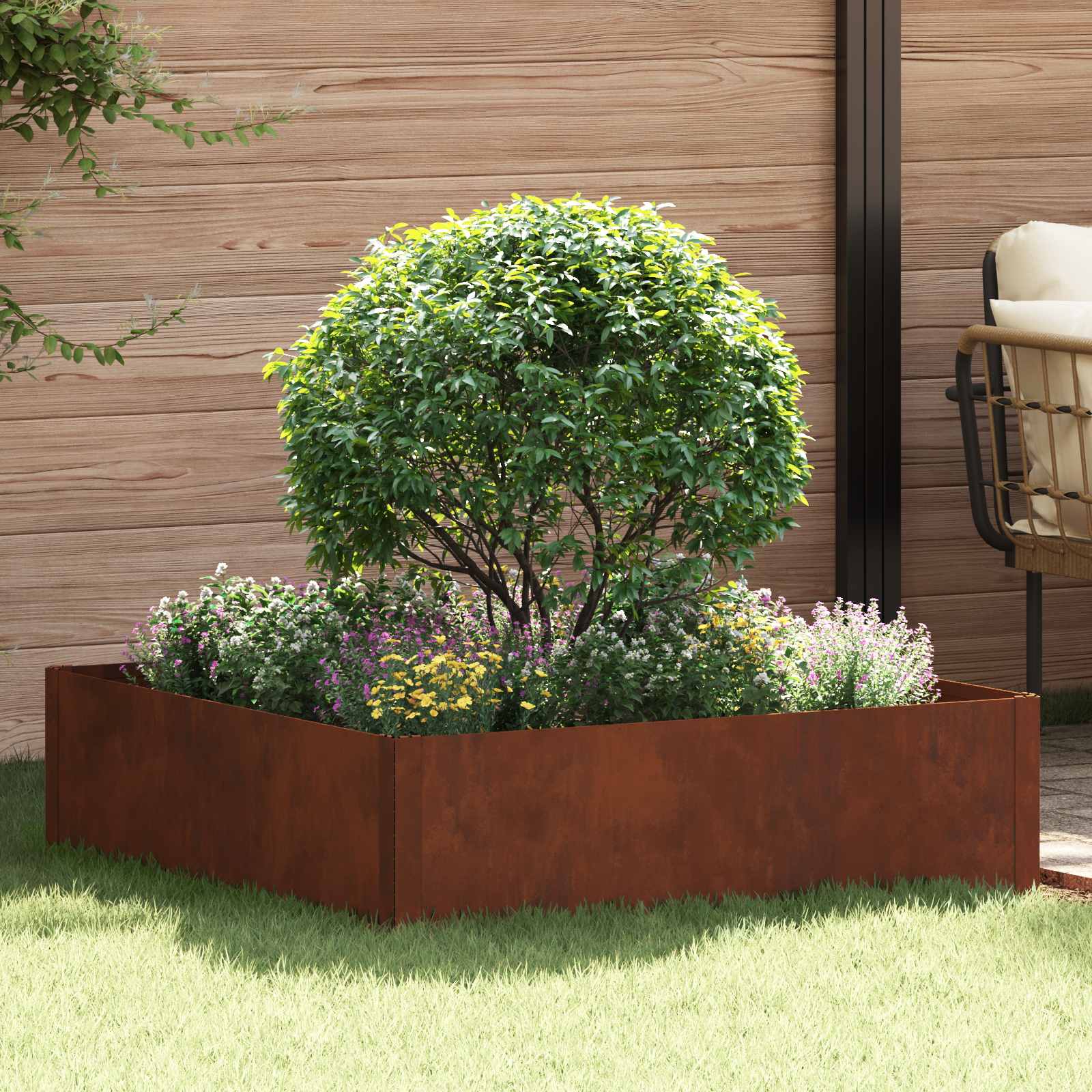 vidaXL Krawężnik do trawnika 100 x 100 x 35 cm Stal Rdzawy