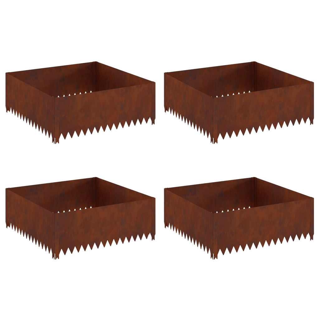 vidaXL Krawężnik do trawnika 4 pcs 100 x 100 x 35 cm Stal Rdzawy
