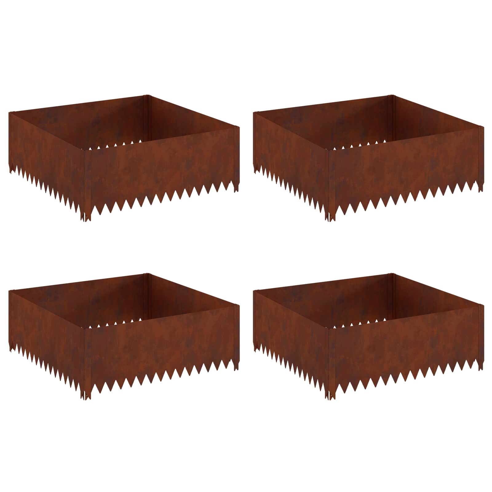vidaXL Krawężnik do trawnika 4 pcs 100 x 100 x 35 cm Stal Rdzawy