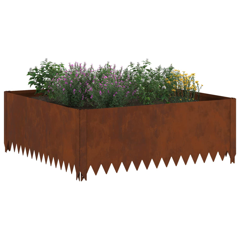 vidaXL Krawężnik do trawnika 4 pcs 100 x 100 x 35 cm Stal Rdzawy