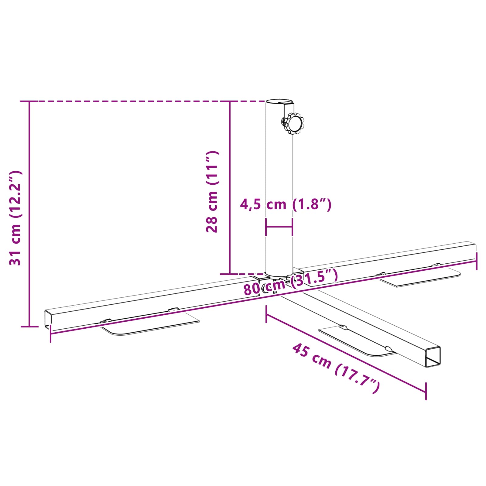 vidaXL Rama podstawy do parasola w pół Czarny Stal for 32-38 mm Pole