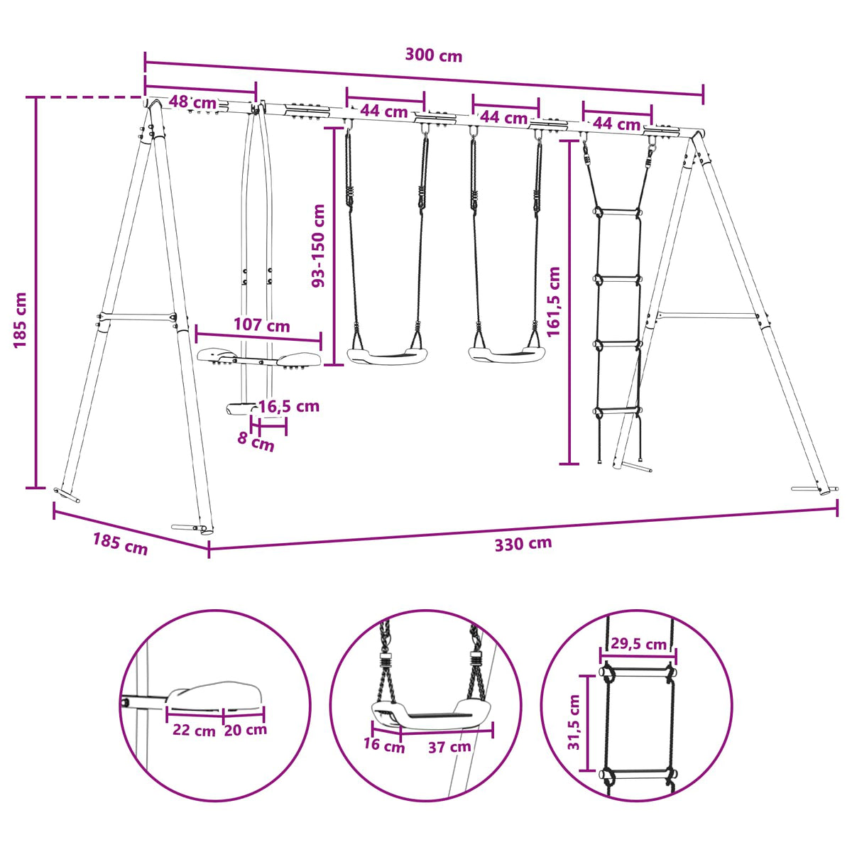vidaXL Zestaw huśtawek na świeżym powietrzu Wielokolorowe Stal i PE