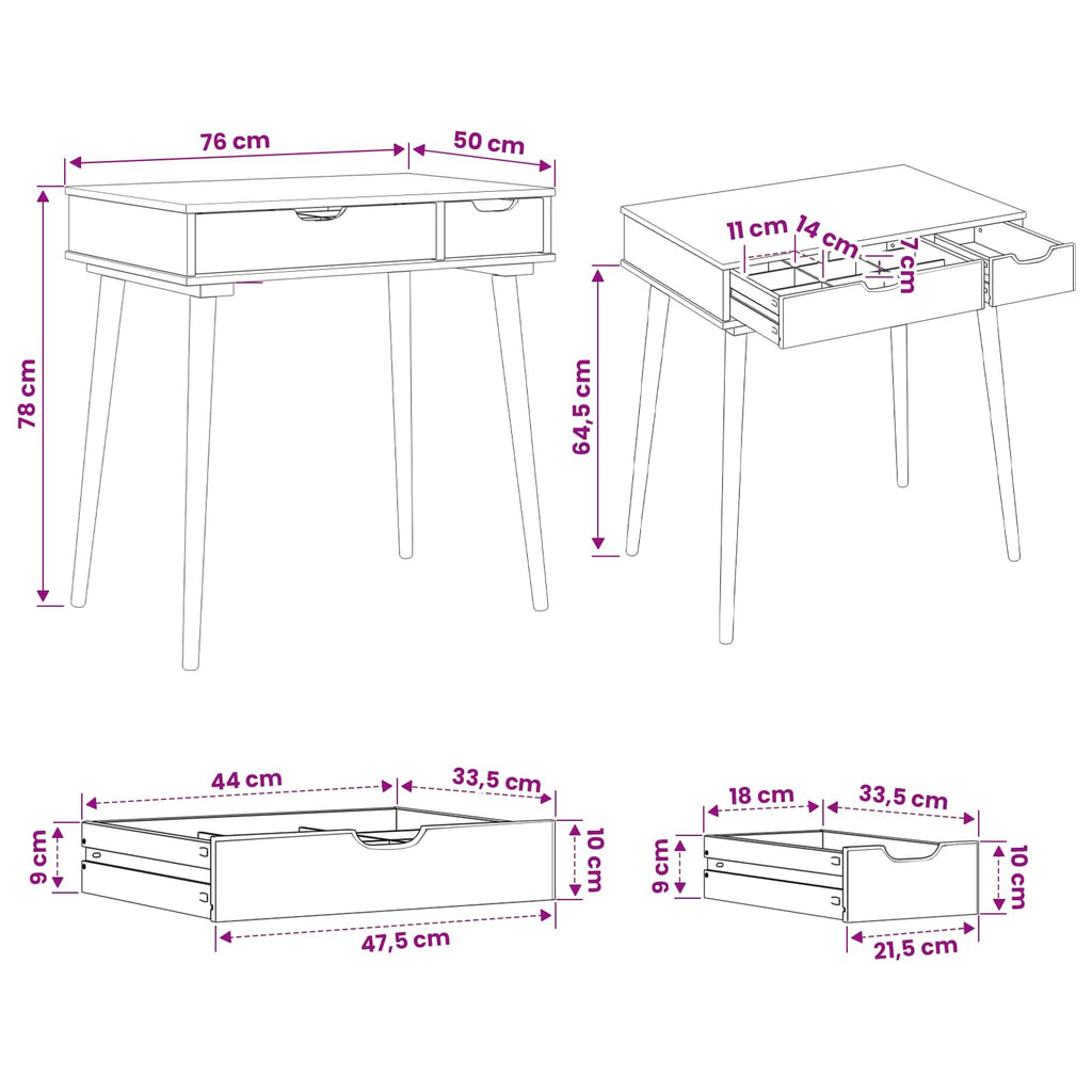vidaxl Toaletka FAUSKE Biały 76 x 50 x 78 cm
