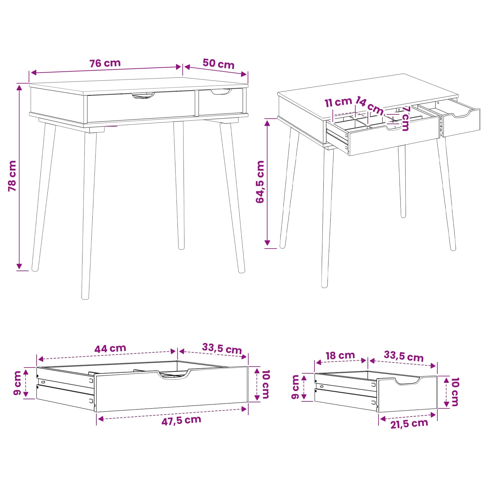 vidaxl Toaletka FAUSKE Biały 76 x 50 x 78 cm