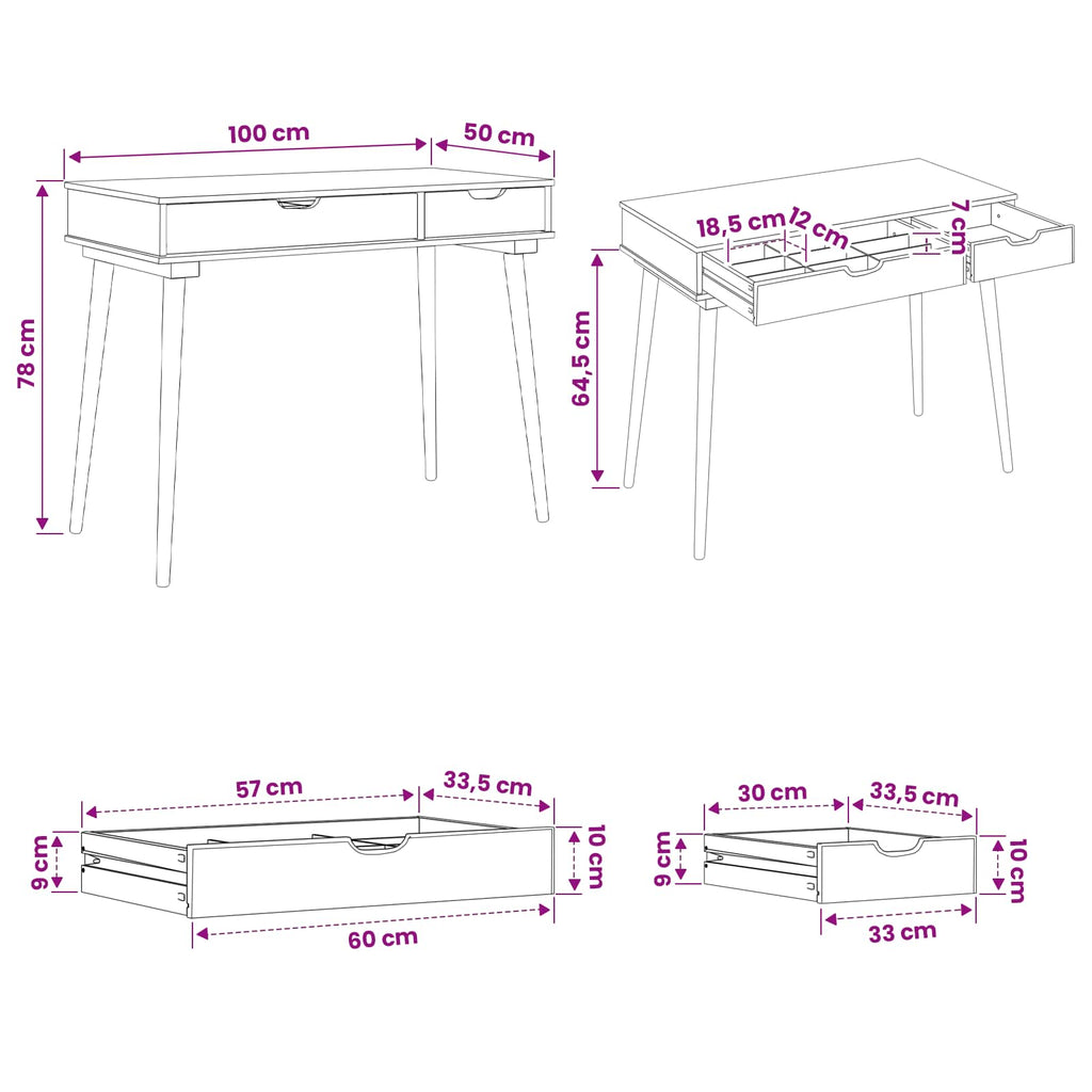 vidaxl Toaletka FAUSKE Biały 100 x 50 x 78 cm
