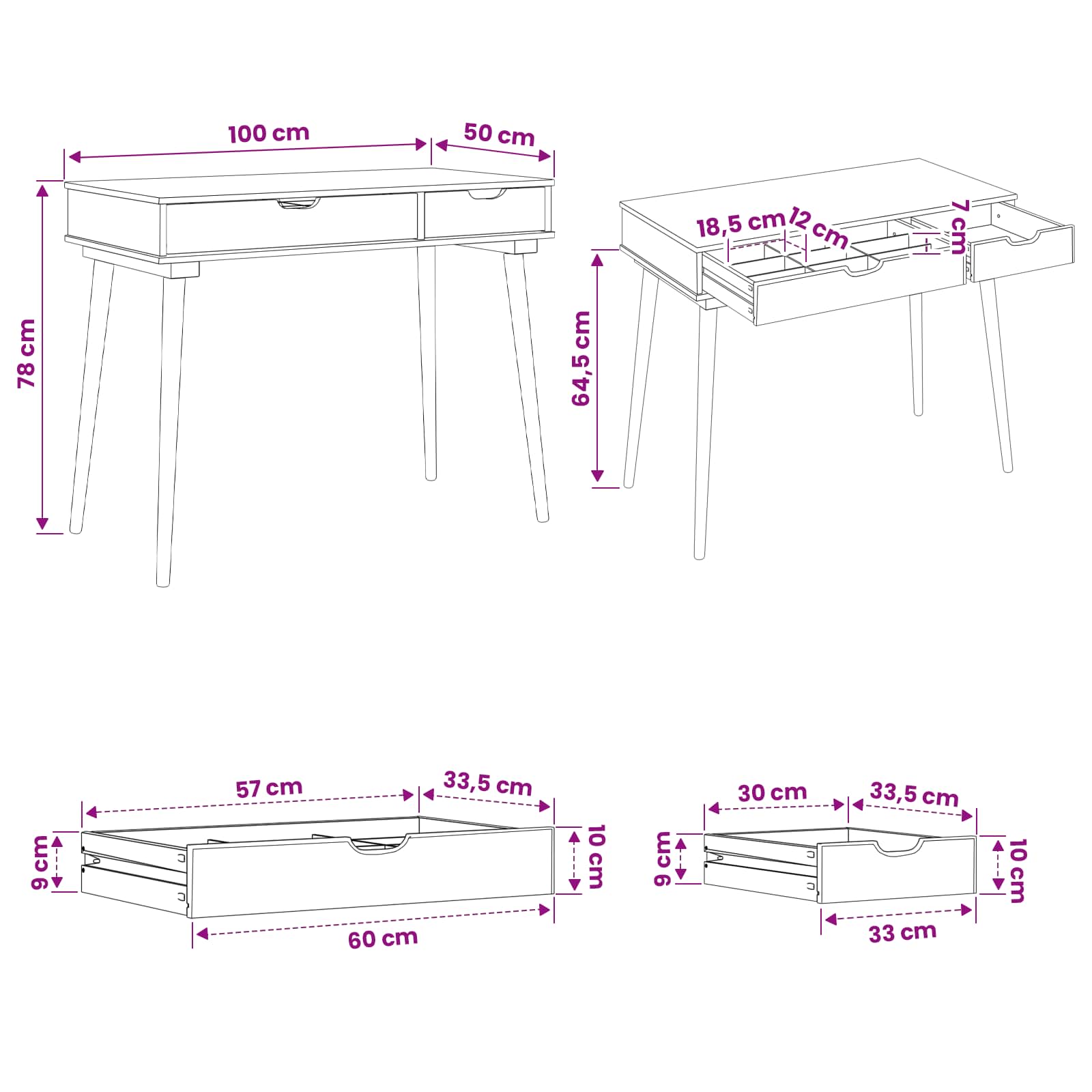 vidaxl Toaletka FAUSKE Biały 100 x 50 x 78 cm
