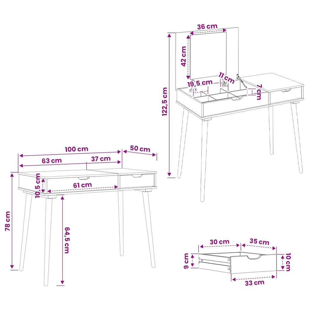 vidaxl Toaletka FAUSKE Biały 100 x 50 x 78 cm