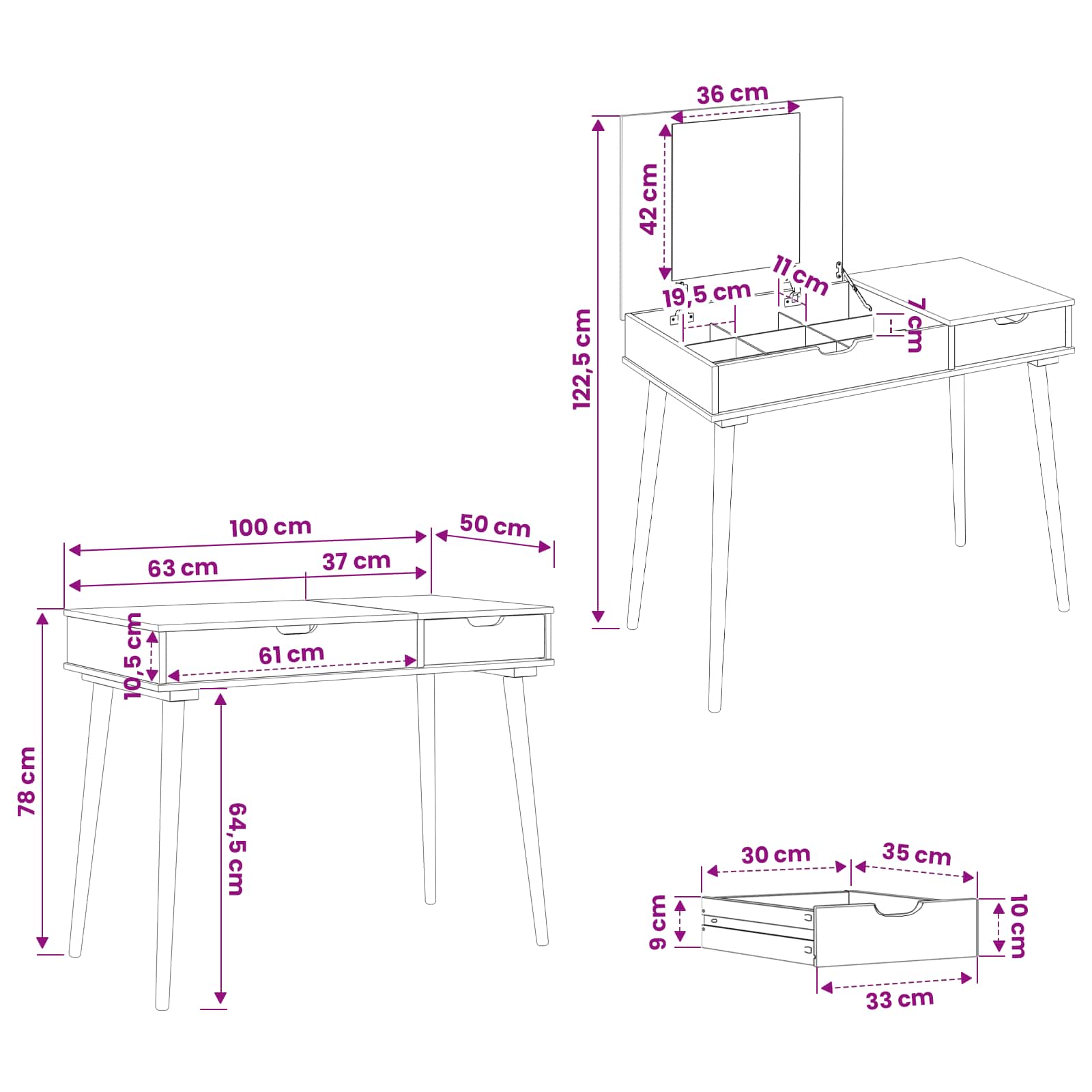 vidaxl Toaletka FAUSKE Biały 100 x 50 x 78 cm