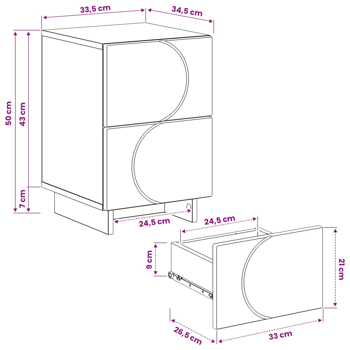 vidaXL Szafka Nocna Biały 33,5 x 34,5 x 50 cm Materiał drewnopochodny