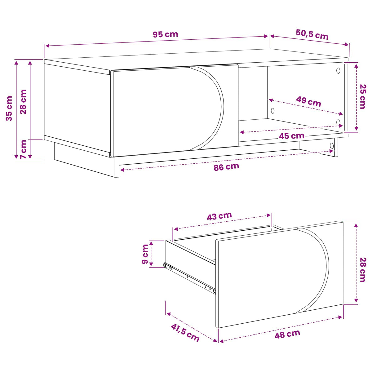 vidaXL Stolik kawowy Szary Sonoma 95 x 50,5 x 35 cm