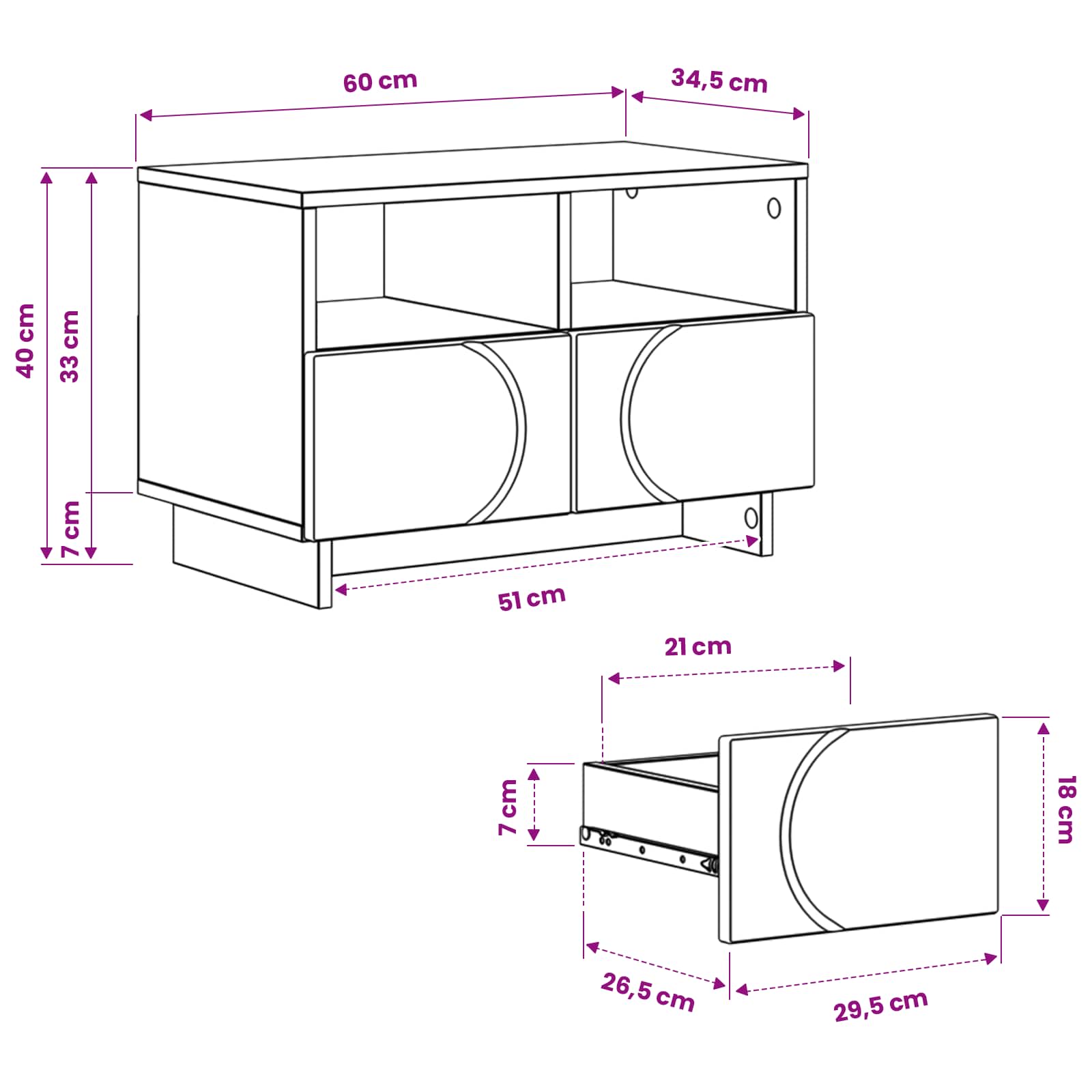 vidaXL Stół pod telewizor 60 x 34.5 x 40 cm Biały wysoki połysk