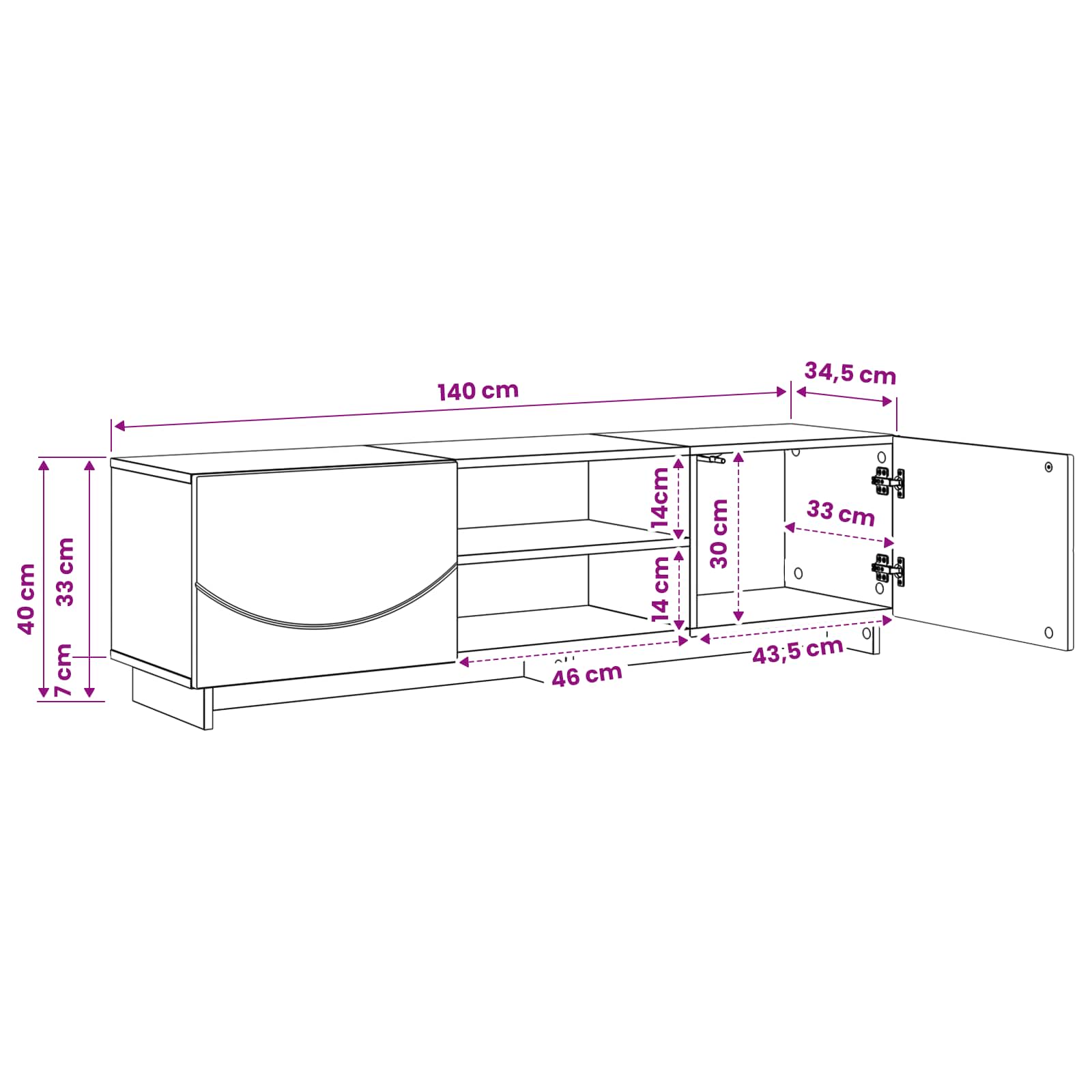 vidaXL Stół pod telewizor 140 x 34,5 x 40 cm Czarny