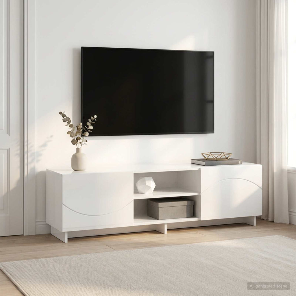 vidaXL Stół pod telewizor 140 x 34,5 x 40 cm Biały wysoki połysk