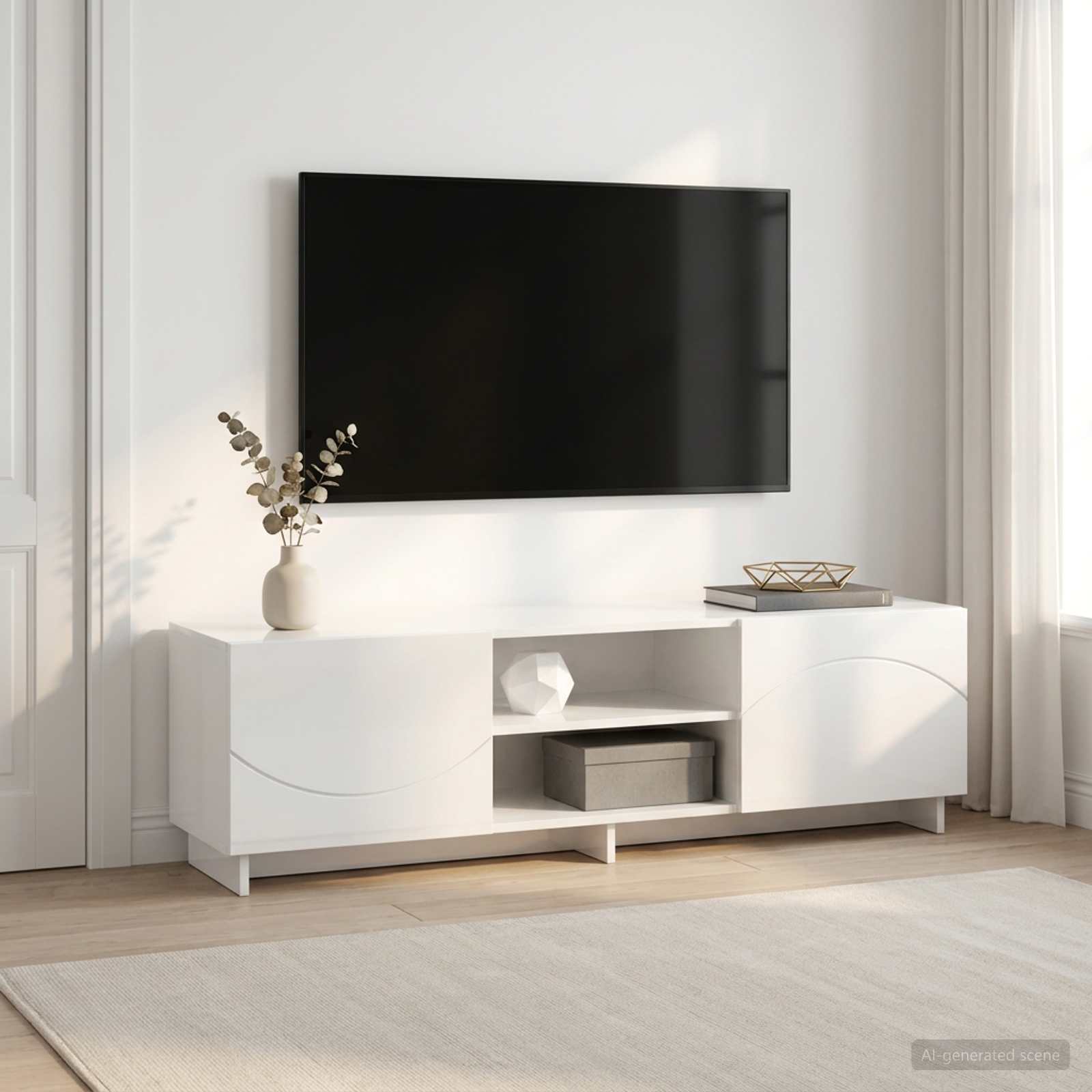 vidaXL Stół pod telewizor 140 x 34,5 x 40 cm Biały wysoki połysk