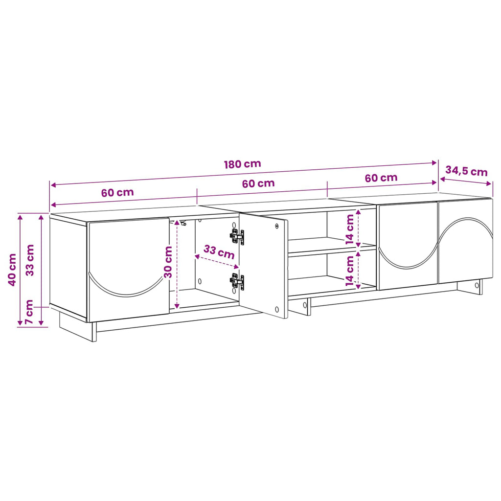 vidaXL Stół pod telewizor 180 x 34,5 x 40 cm Biały wysoki połysk