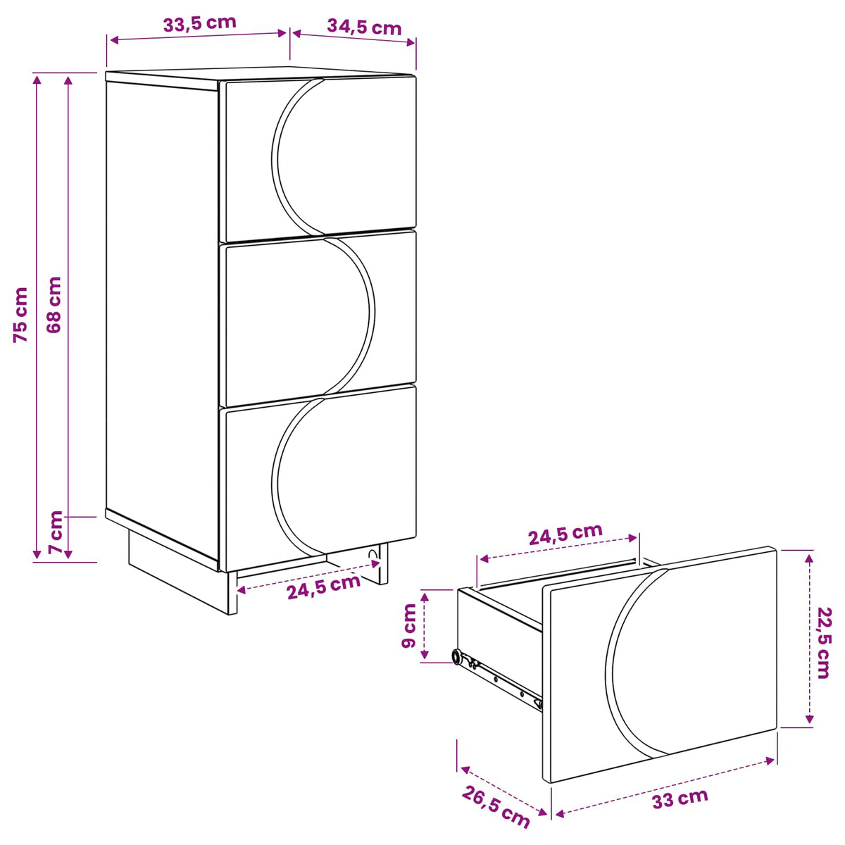 vidaXL Komoda Biały 33,5 x 34,5 x 75 cm Drewno inżynieryjne