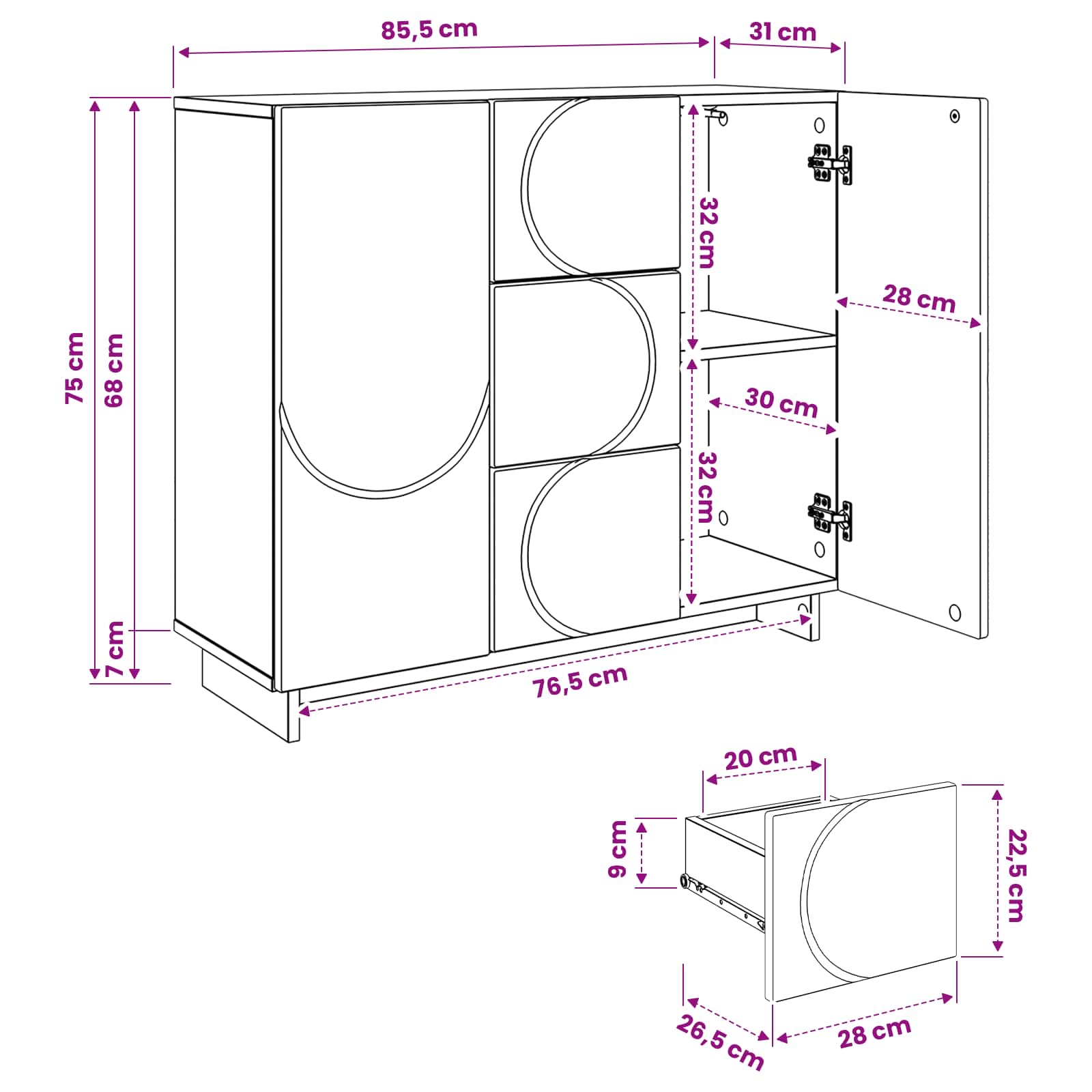 vidaXL Bufet Biały 85,5 x 31 x 75 cm Drewno inżynieryjne