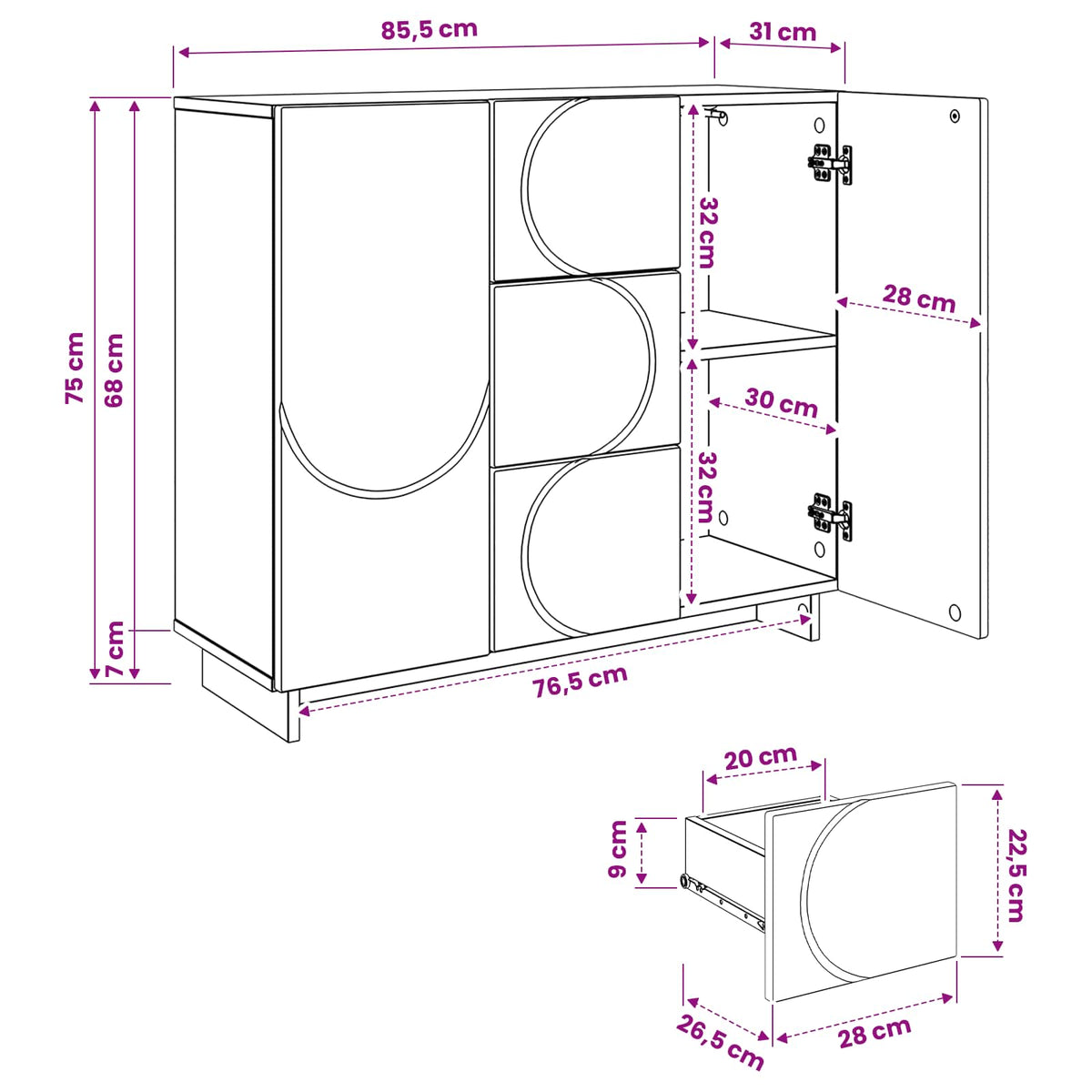 vidaXL Bufet Szary Sonoma 85,5 x 31 x 75 cm Drewno inżynieryjne