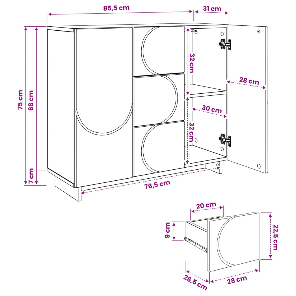 vidaXL Bufet Dąb artisan 85,5 x 31 x 75 cm Drewno inżynieryjne