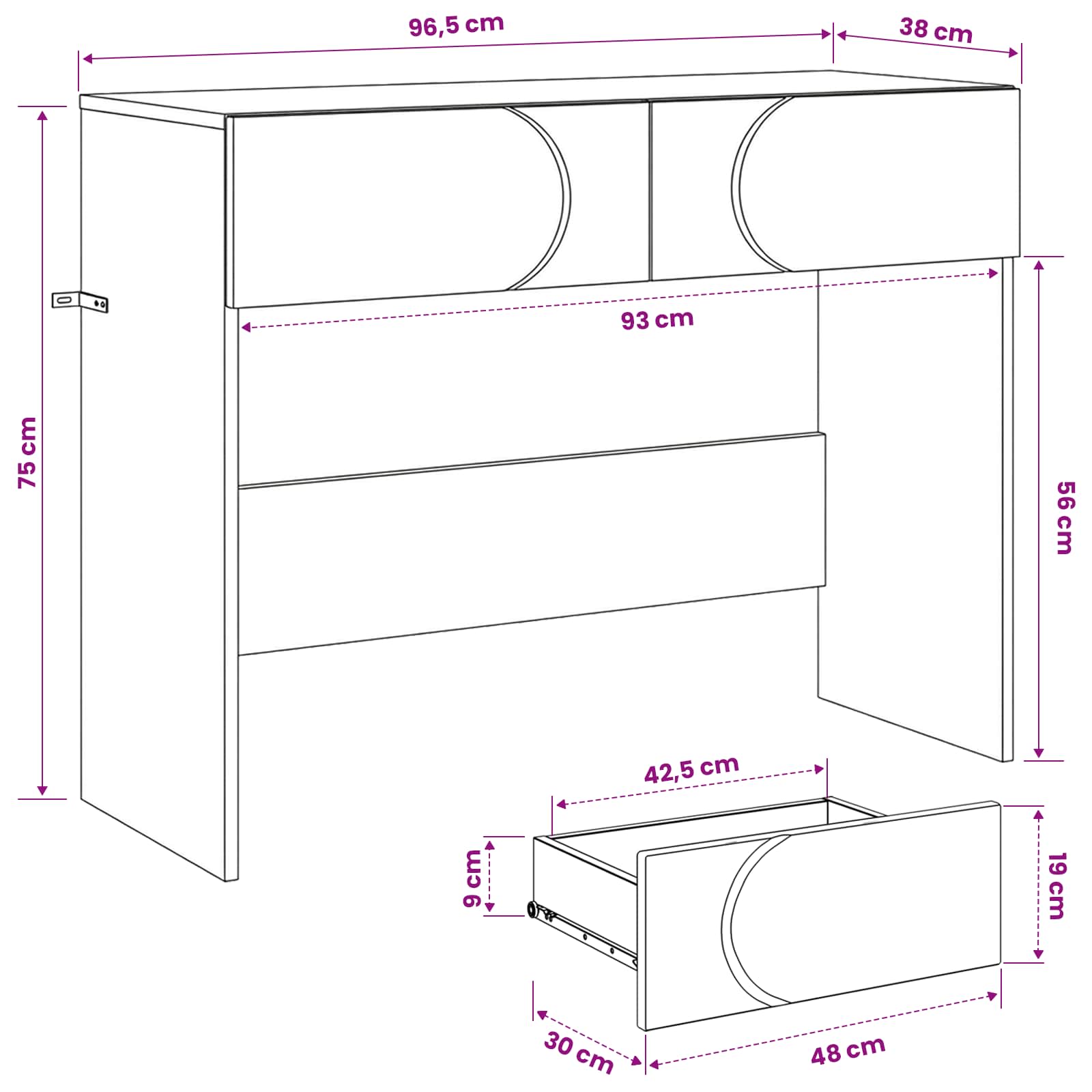 vidaXL Konsola Dąb wędzony 96,5 x 38 x 75 cm Materiał drewnopochodny