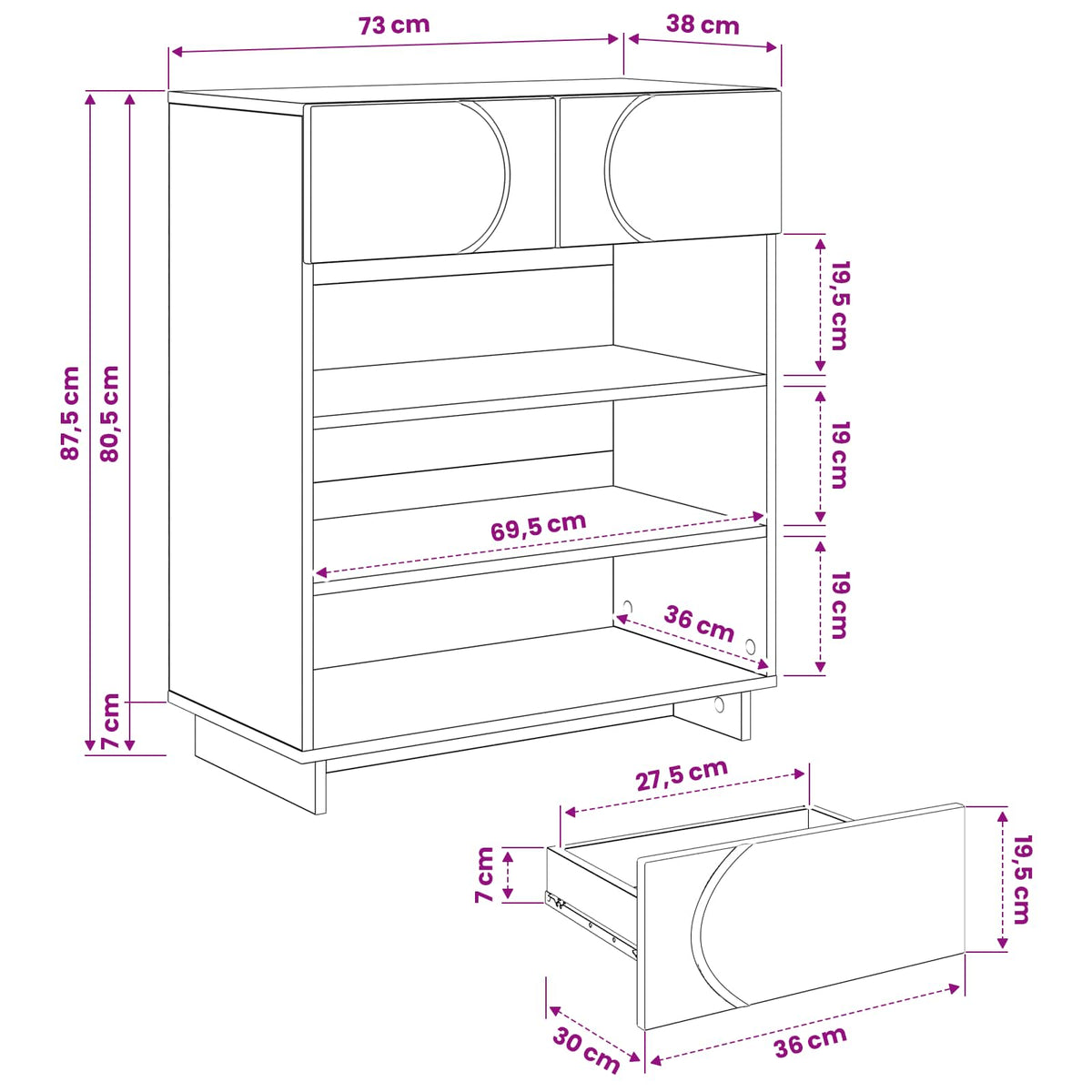 vidaXL Szafka na buty 73 x 38 x 87,5 cm Materiał drewnopochodny Czarny