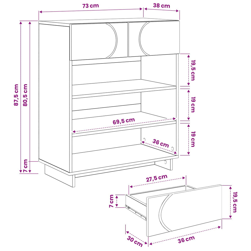 vidaXL Szafka na buty 73 x 38 x 87,5 cm Materiał drewnopochodny