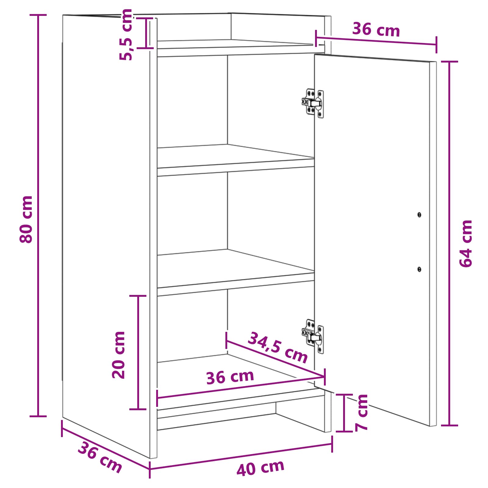 vidaXL Bufet Czarny dąb 40 x 36 x 80 cm Drewno inżynieryjne