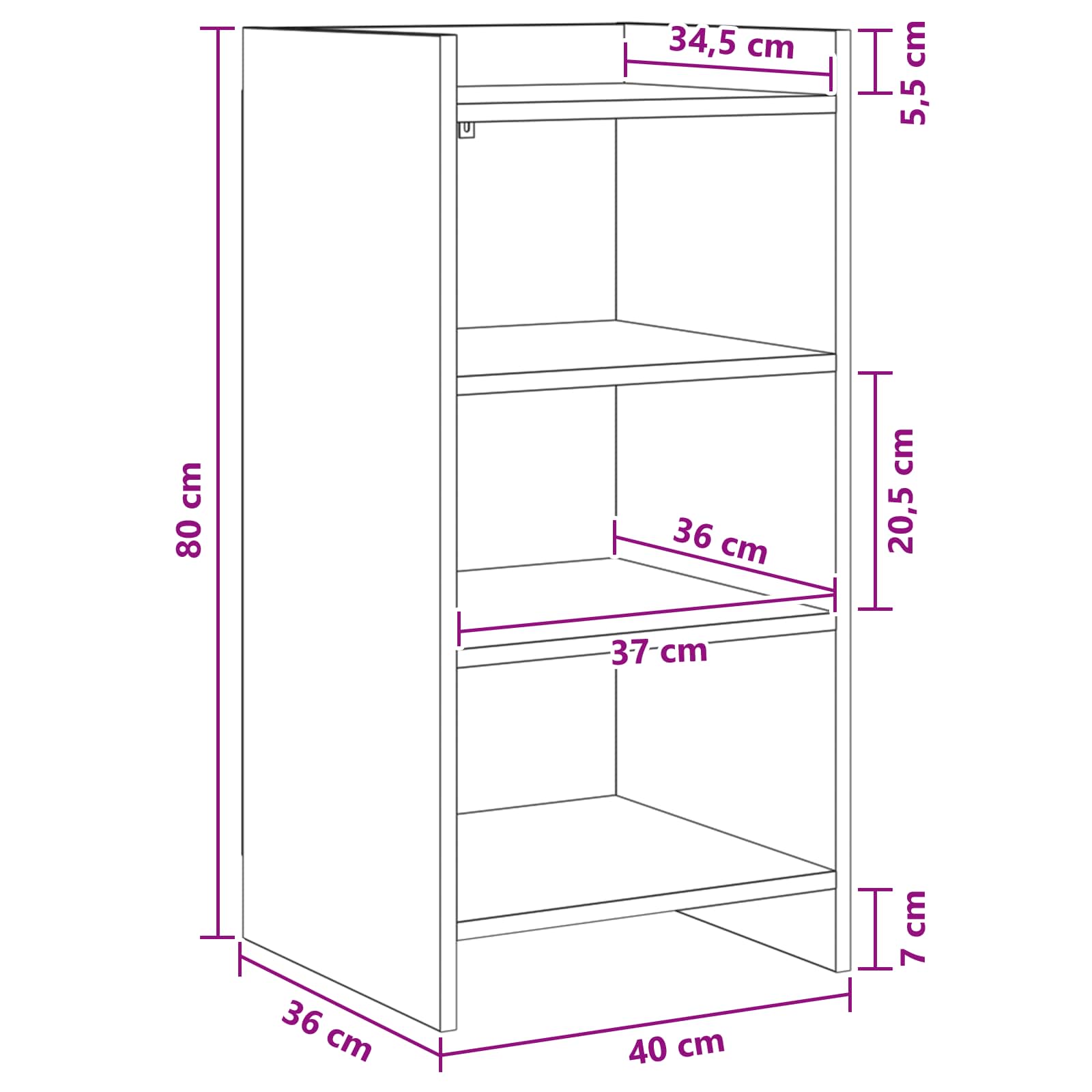 vidaXL Bufet Czarny dąb 40 x 36 x 80 cm Drewno inżynieryjne