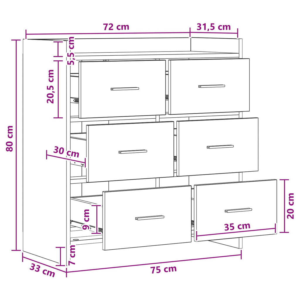 vidaXL Bufet dąb Sonoma 75 x 33 x 80 cm Drewno inżynieryjne