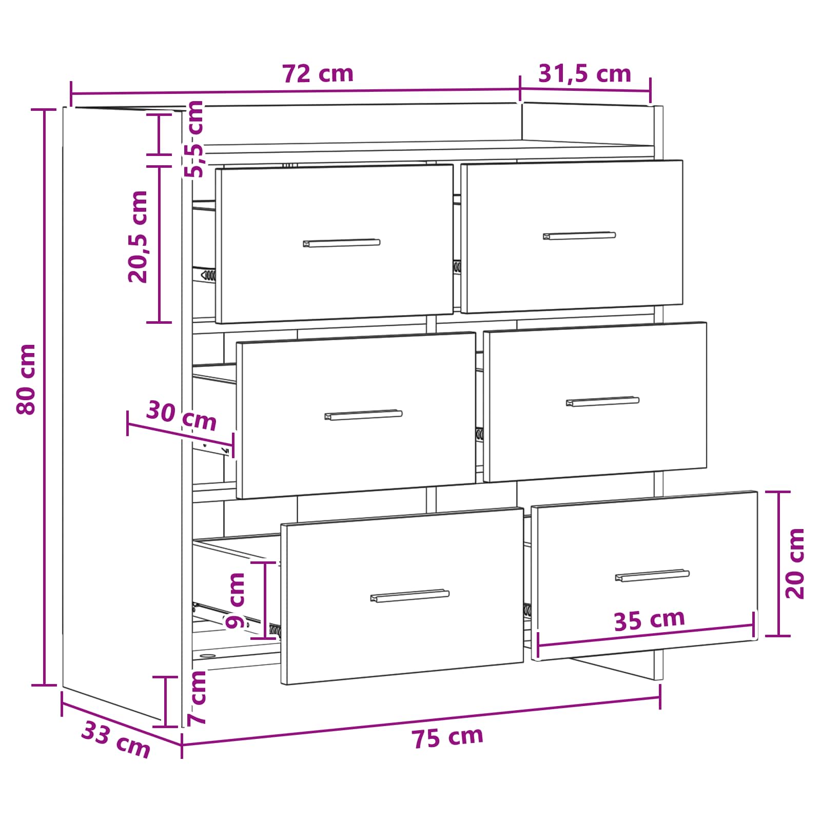 vidaXL Bufet Szary Sonoma 75 x 33 x 80 cm Drewno inżynieryjne