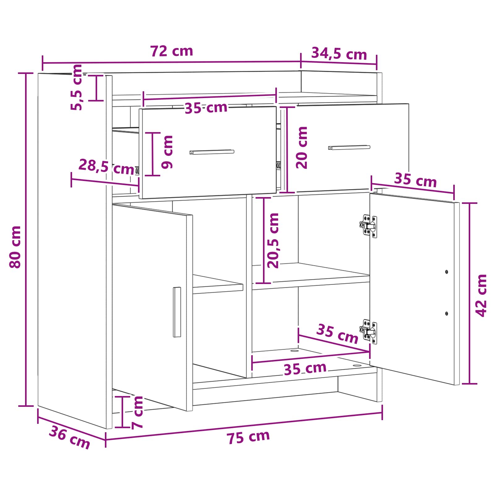vidaXL Bufet dąb Sonoma 75 x 36 x 80 cm Drewno inżynieryjne