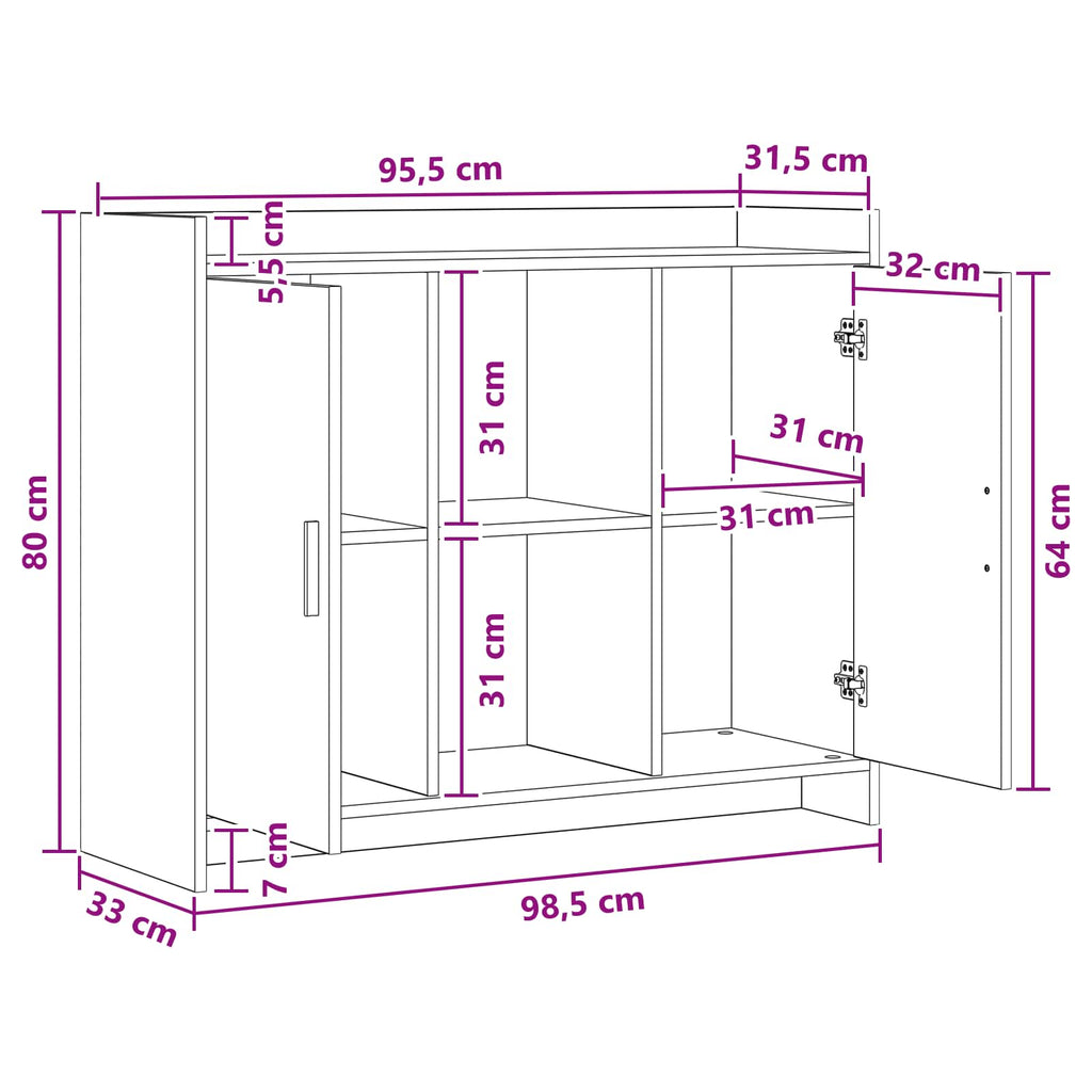 vidaXL Bufet Biały 98,5 x 33 x 80 cm Drewno inżynieryjne