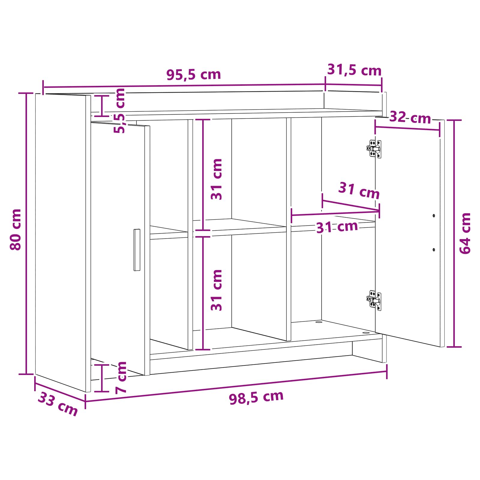 vidaXL Bufet 98,5 x 33 x 80 cm PB